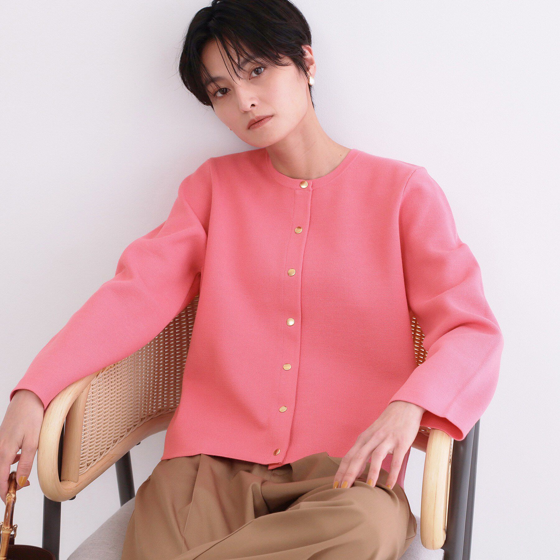 OPAQUE.CLIP「スナップボタンニットカーディガン【洗濯機OK/抗ピル】」|カーディガン|ピンク(072)