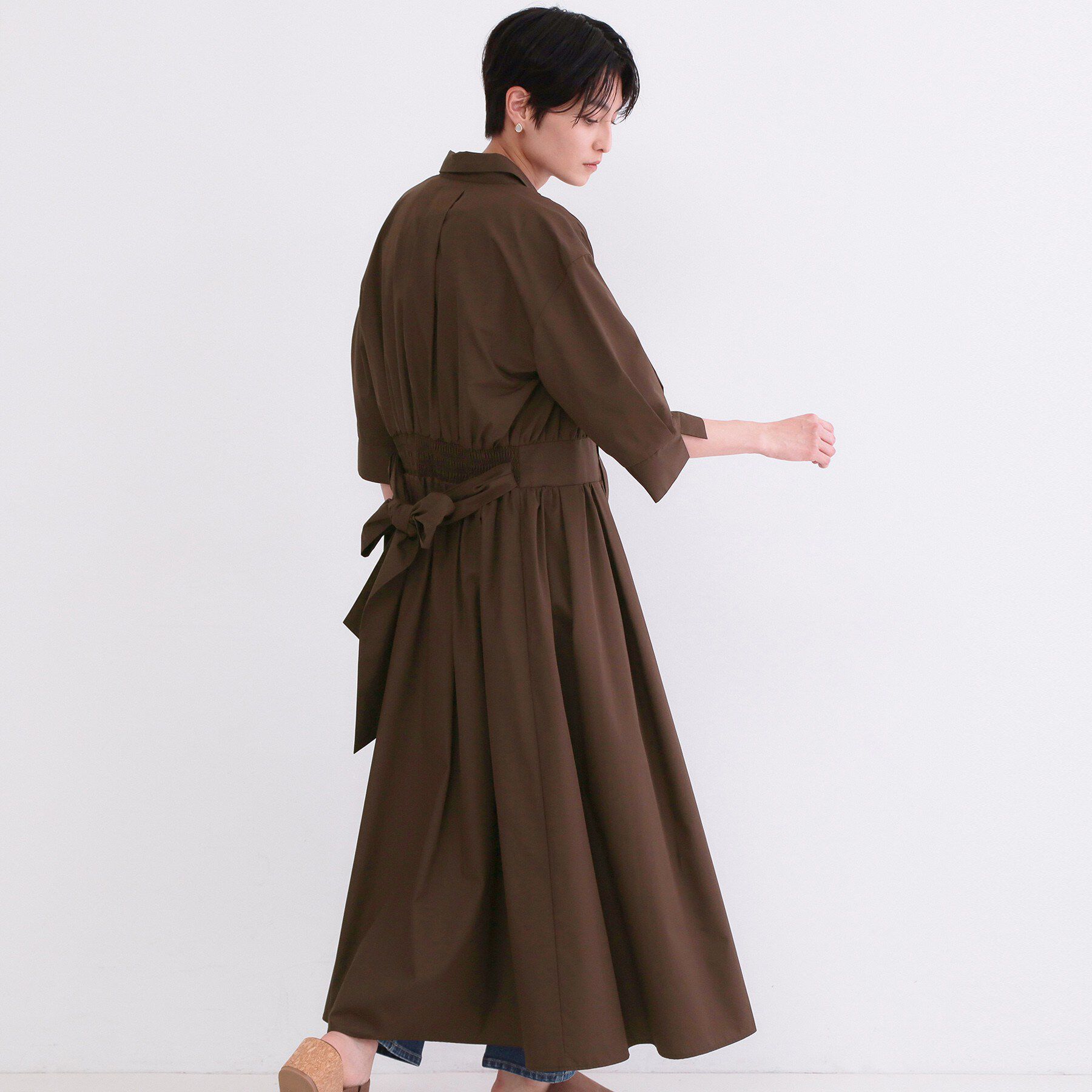 OPAQUE.CLIP「サッシュリボンベルト付きフレアシャツワンピース【洗濯機OK/防シワ加工】」|ワンピース|