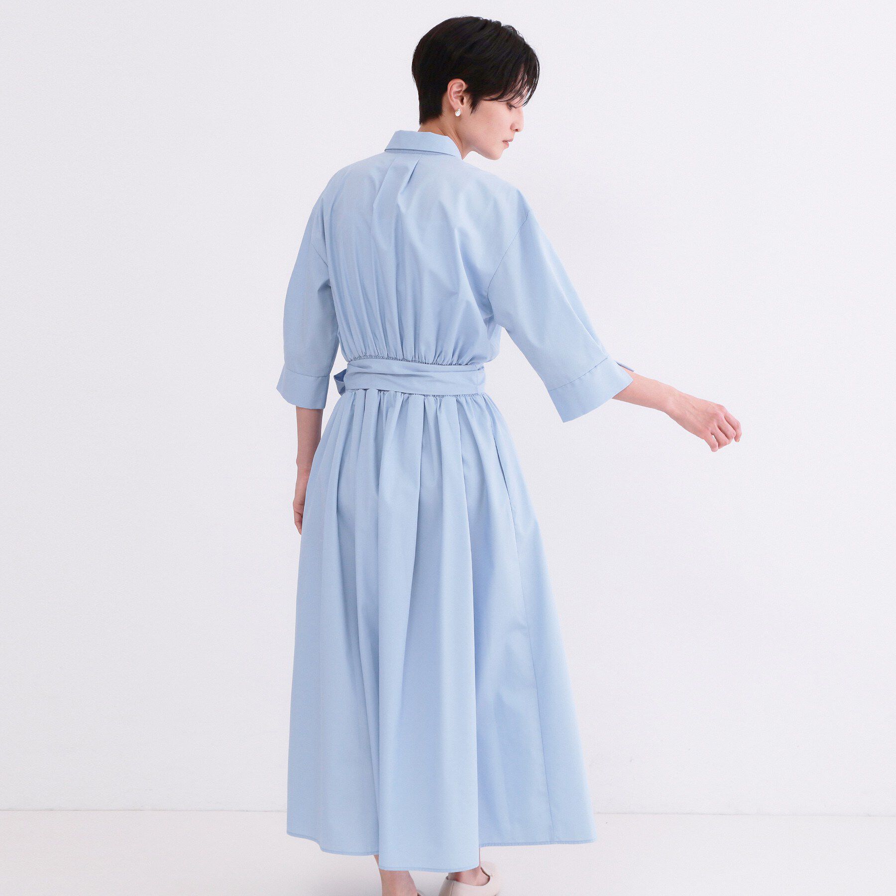 OPAQUE.CLIP「サッシュリボンベルト付きフレアシャツワンピース【洗濯機OK/防シワ加工】」|ワンピース|