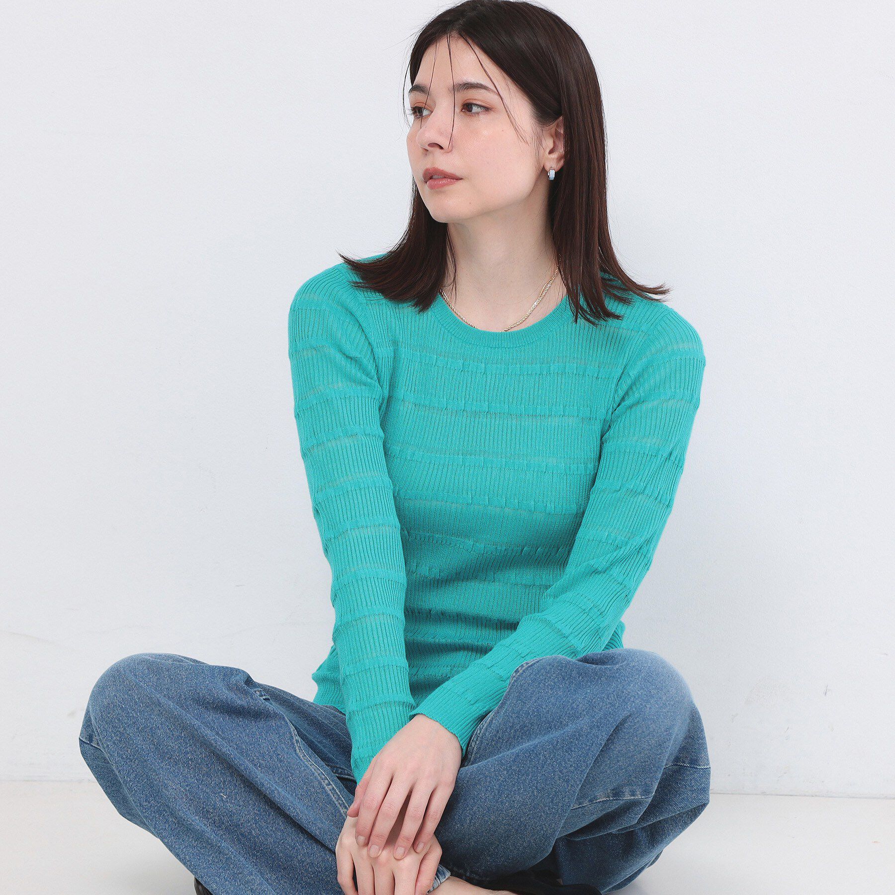 OPAQUE.CLIP「シアーボーダーリブニット【洗濯機OK】」|ニット・セーター|ブルー(092)