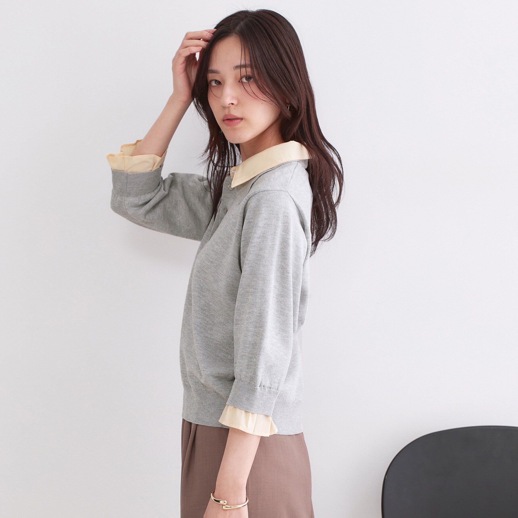 OPAQUE.CLIP「シャツレイヤード風ポロニット【洗濯機OK】」|ニット・セーター|