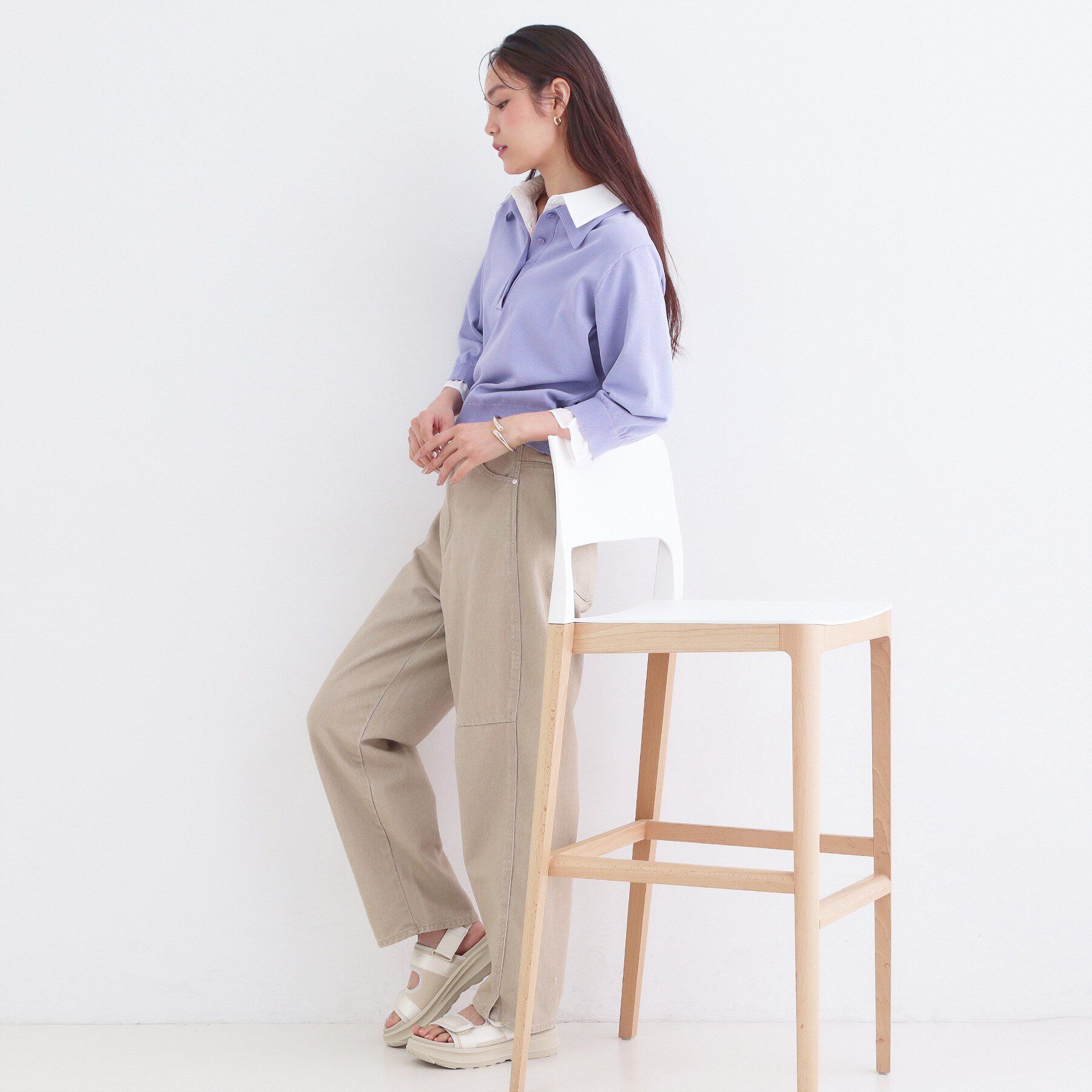 OPAQUE.CLIP「シャツレイヤード風ポロニット【洗濯機OK】」|ニット・セーター|