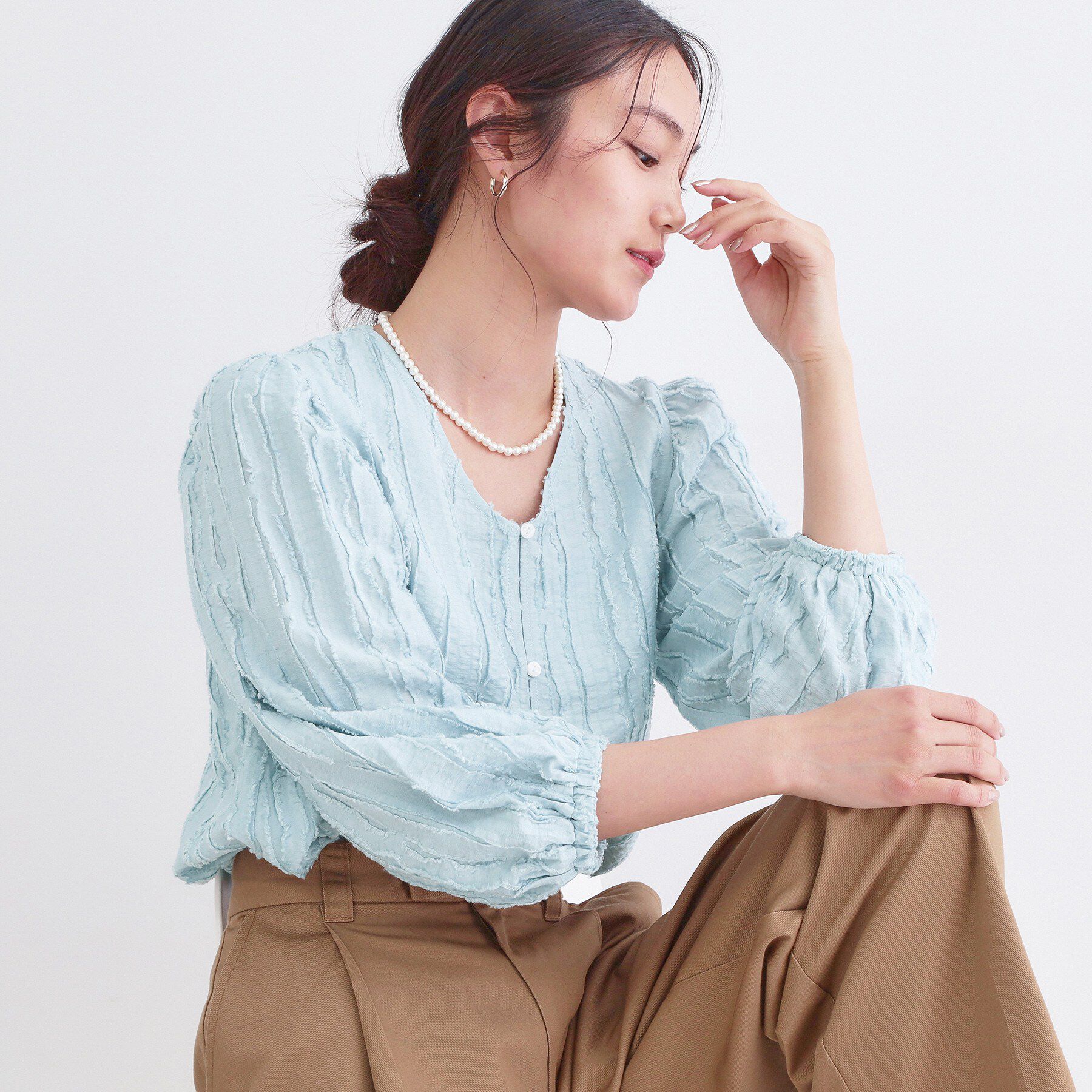 OPAQUE.CLIP「フリンジジャカードブラウス【洗濯機OK】」|シャツ・ブラウス|