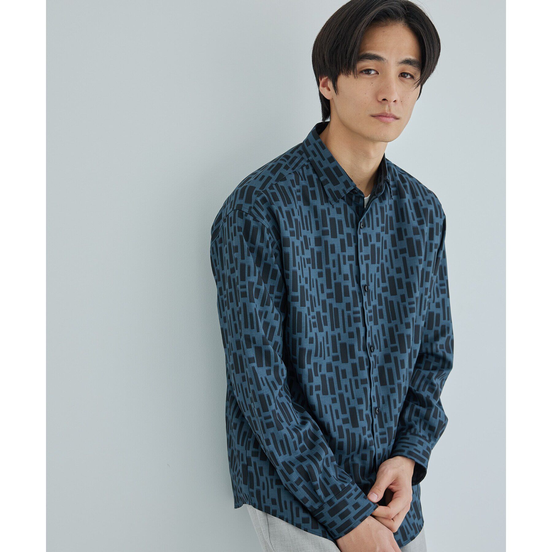 THE SHOP TK「ドライポリ長袖プリントシャツ」|シャツ・ブラウス|ブルー(393)