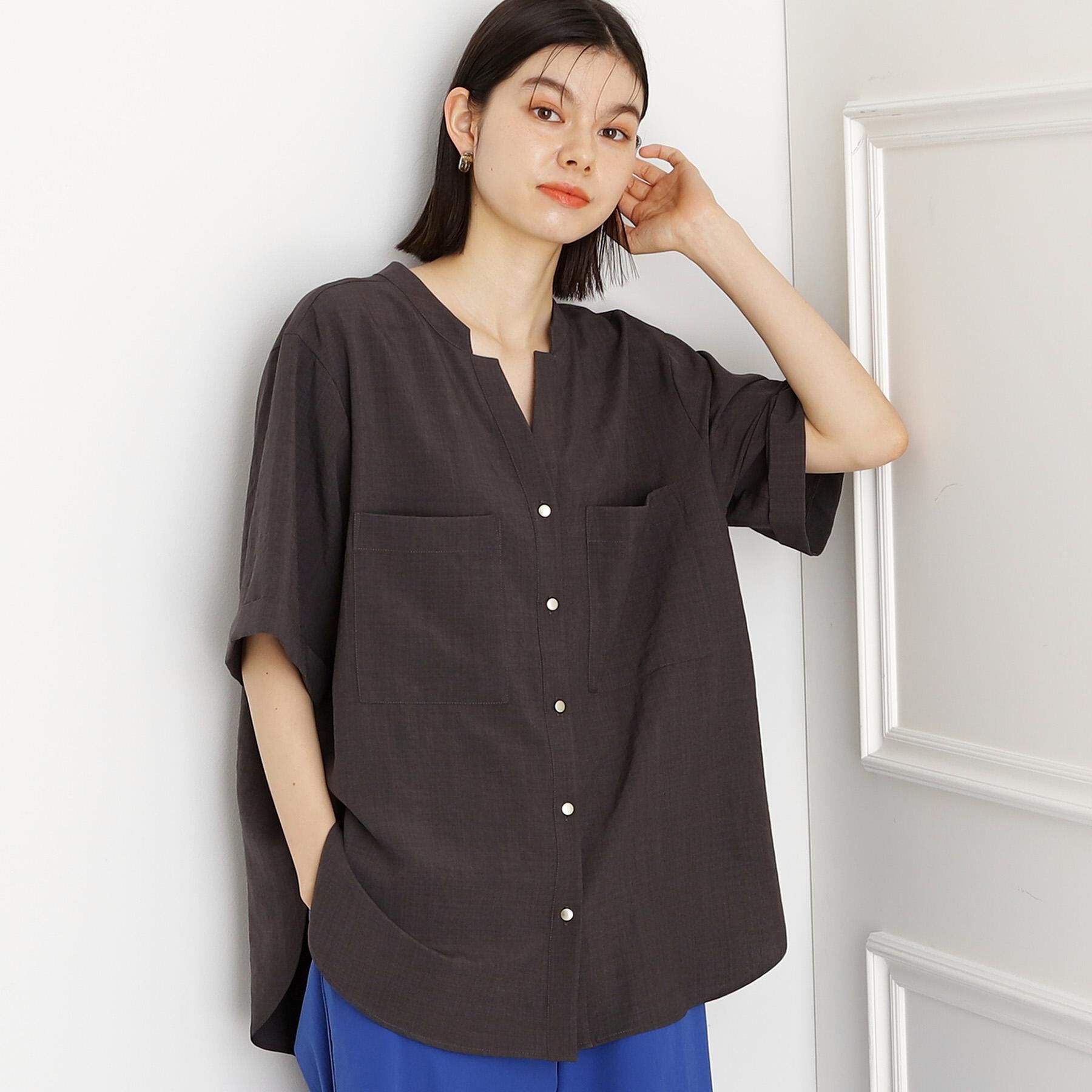 THE SHOP TK「【秋色入荷/インしなくても決まる】ダブルポケット5分袖シャツ/体型カバー／洗濯機OK」|シャツ・ブラウス|