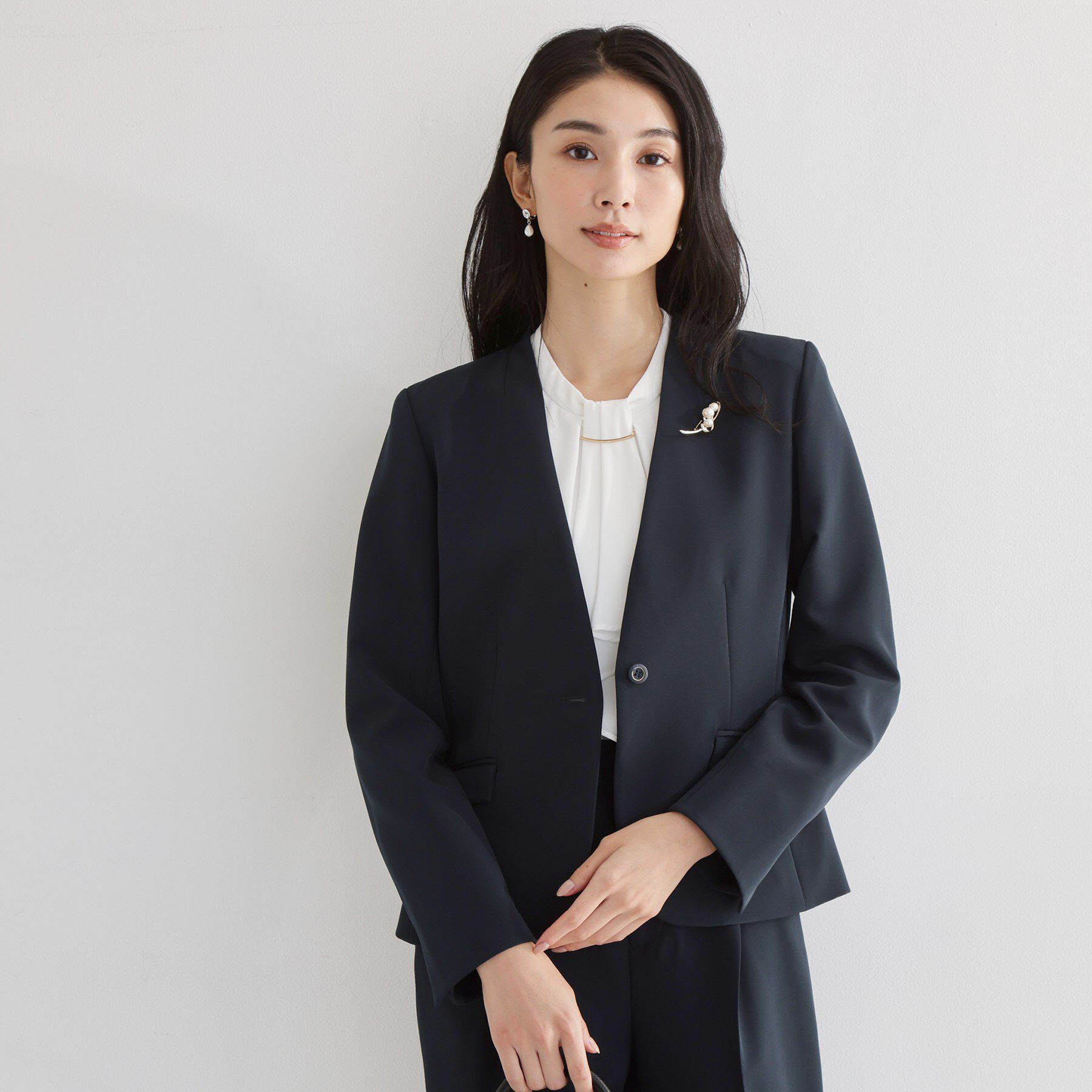 THE SHOP TK「【通勤・セレモニー】ダブルクロス ノーカラージャケット/セットアップ可」|ノーカラージャケット|