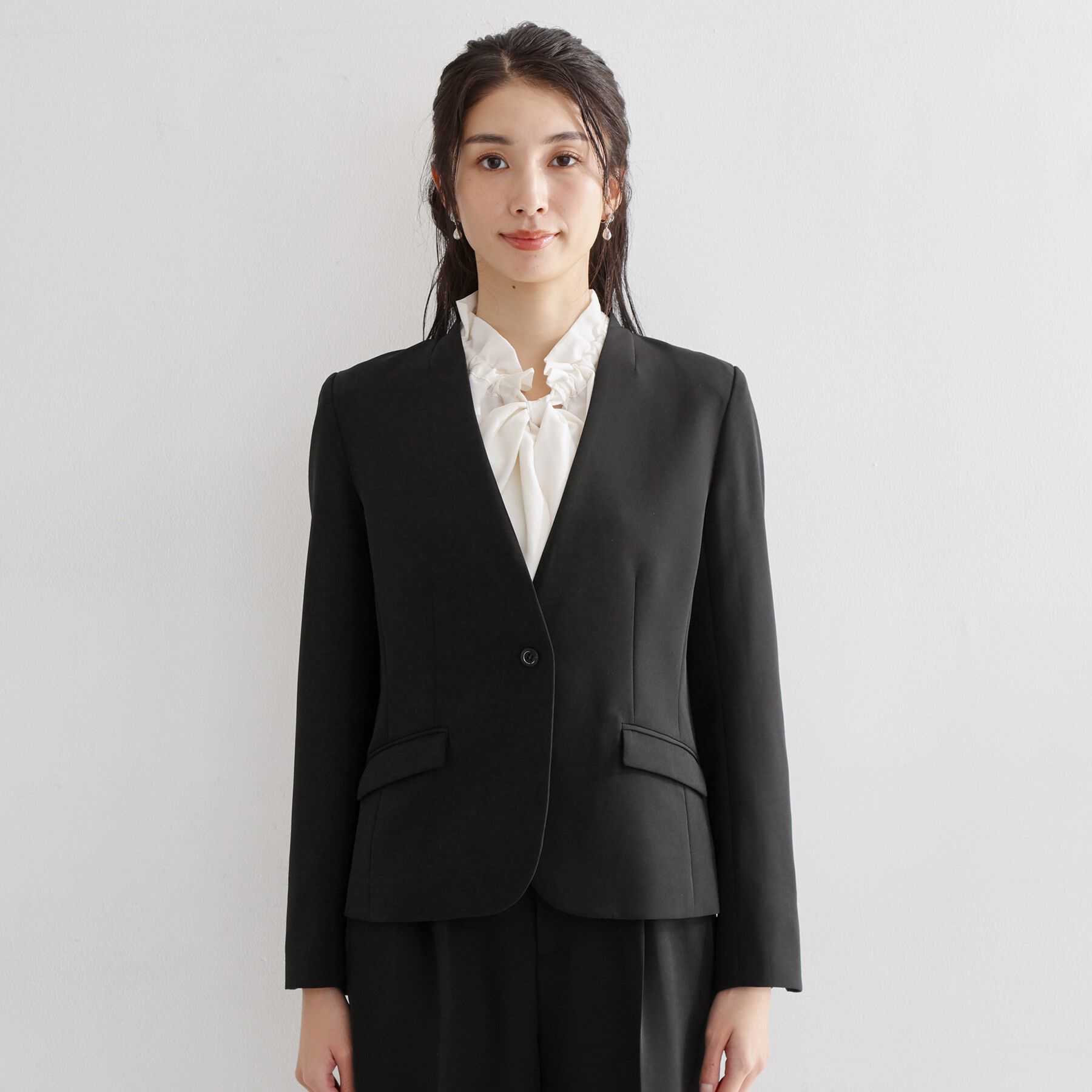 THE SHOP TK「【通勤・セレモニー】ダブルクロス ノーカラージャケット/セットアップ可」|ノーカラージャケット|