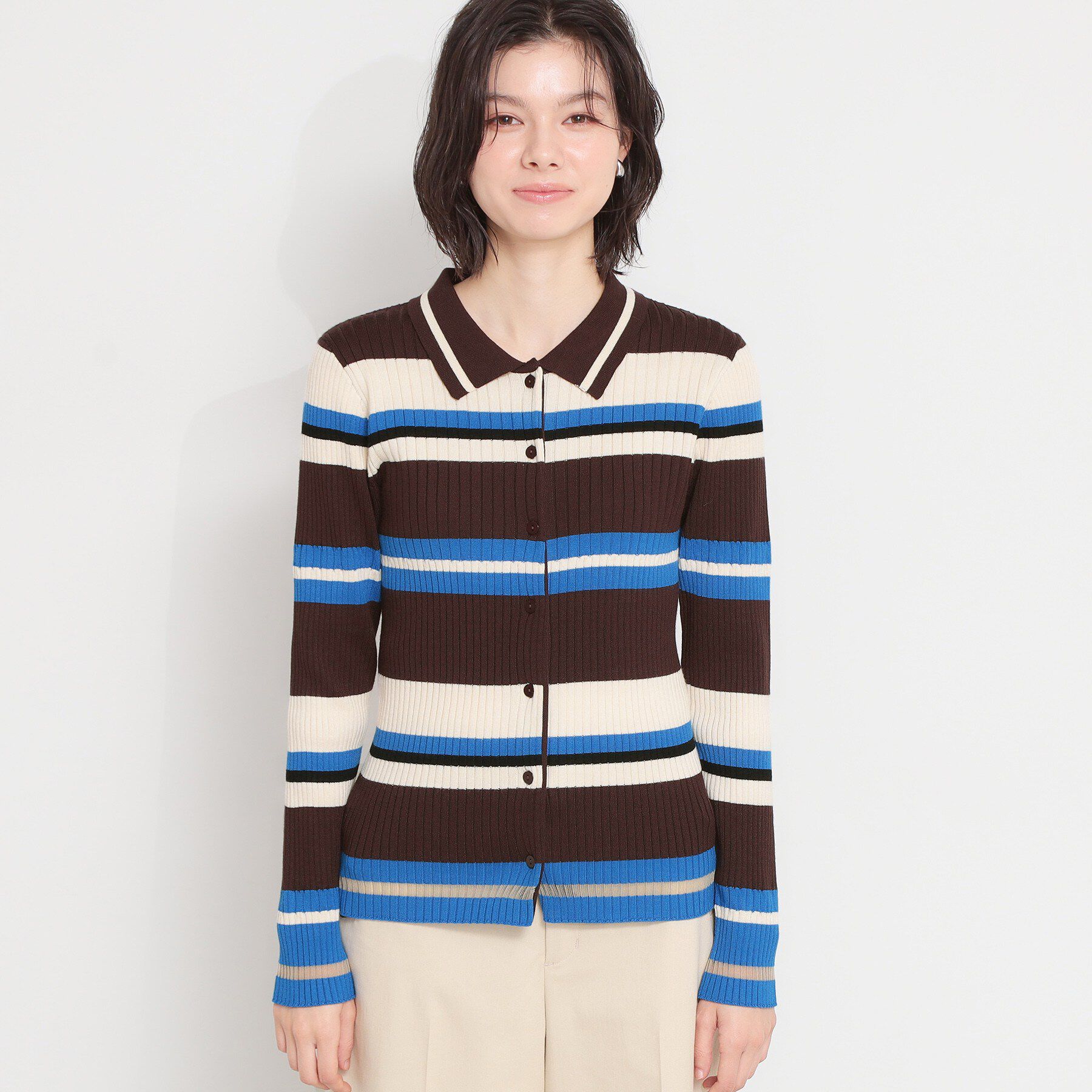 THE SHOP TK「衿付マルチボーダーニット」|ニット・セーター|