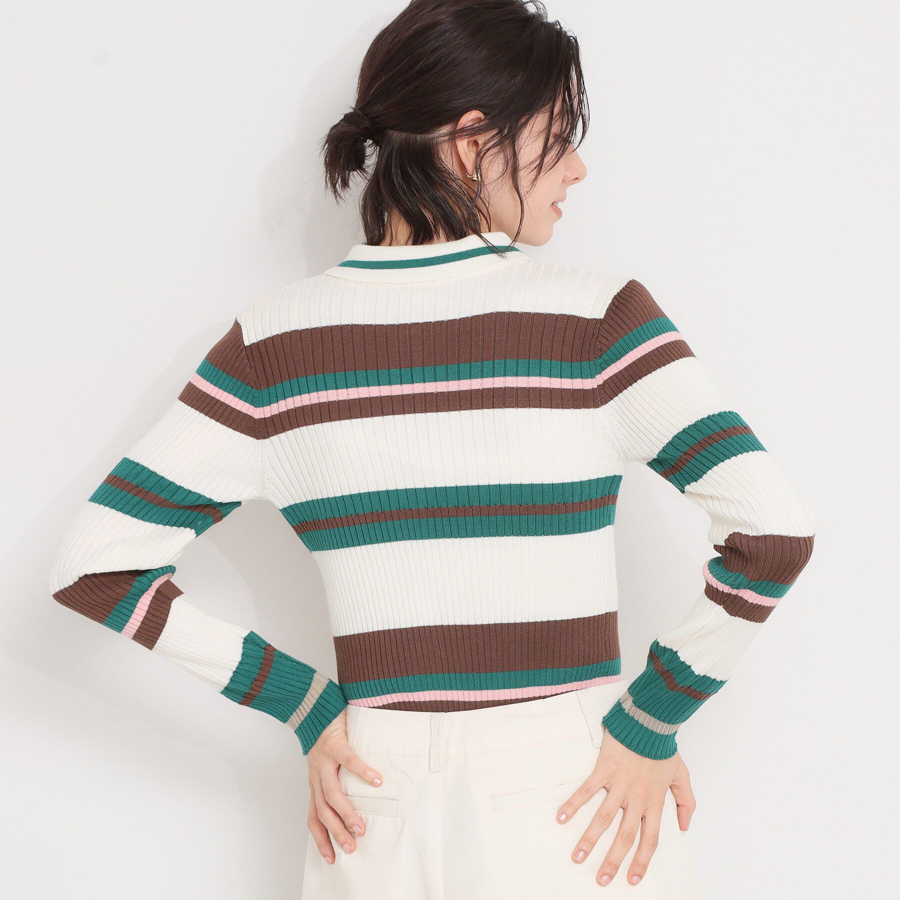 THE SHOP TK「衿付マルチボーダーニット」|ニット・セーター|
