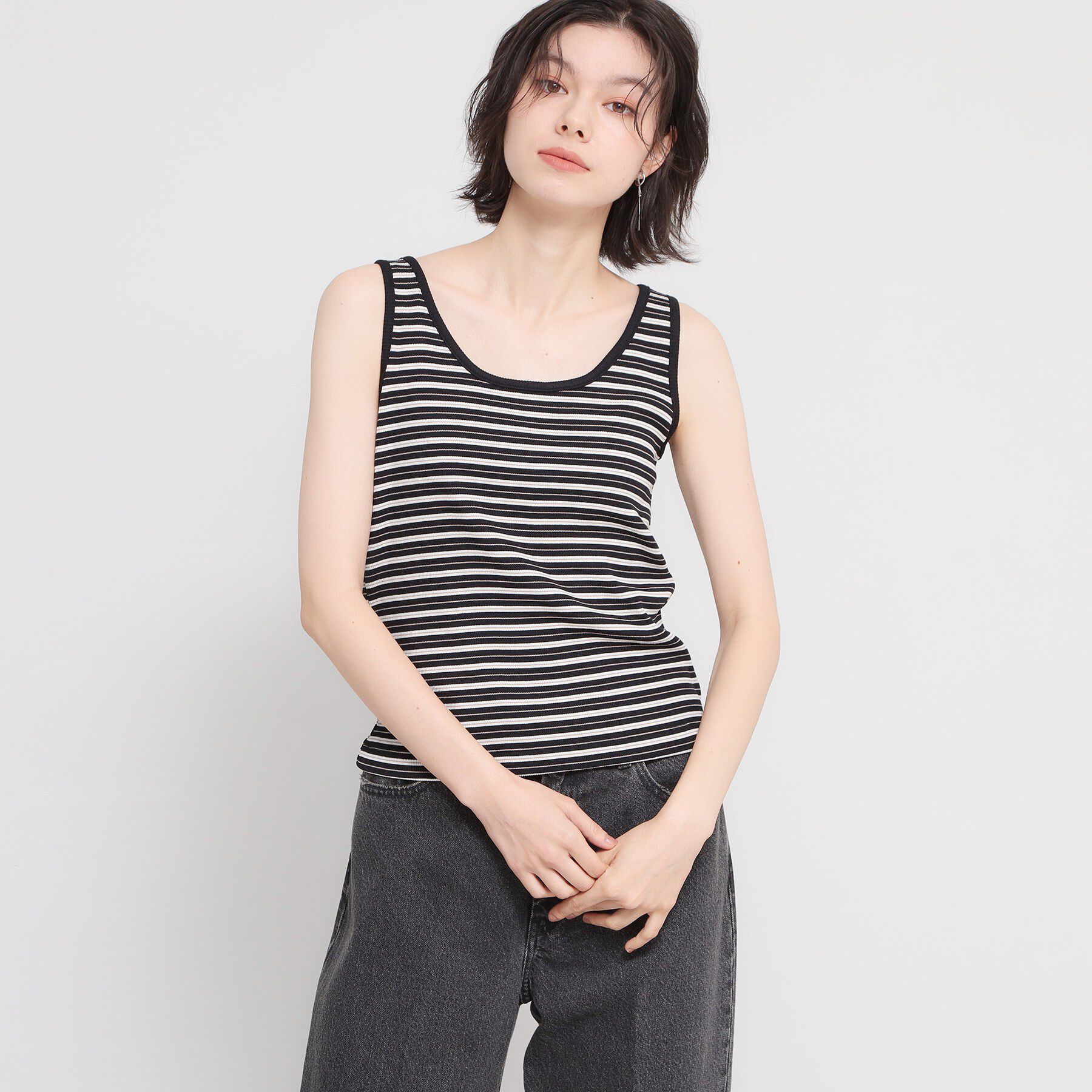 THE SHOP TK「マルチボーダーニットソータンク」|キャミソール|ブラック(319)