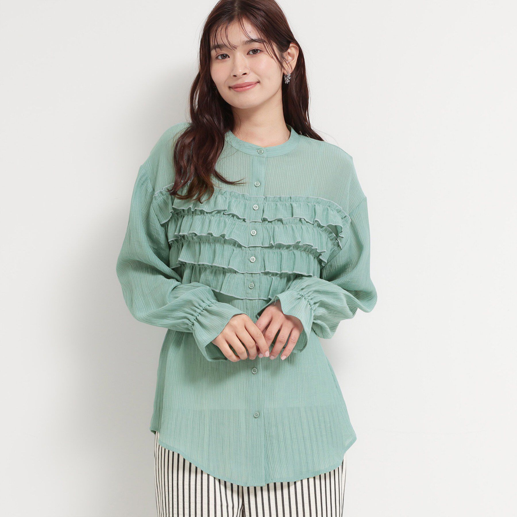 THE SHOP TK「ティアードフリル楊柳シャツ」|シャツ・ブラウス|グリーン(022)