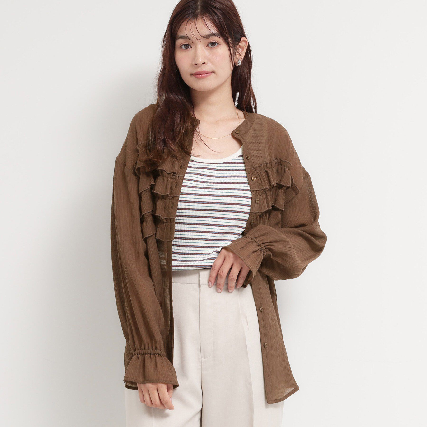 THE SHOP TK「ティアードフリル楊柳シャツ」|シャツ・ブラウス|ブラウン(043)