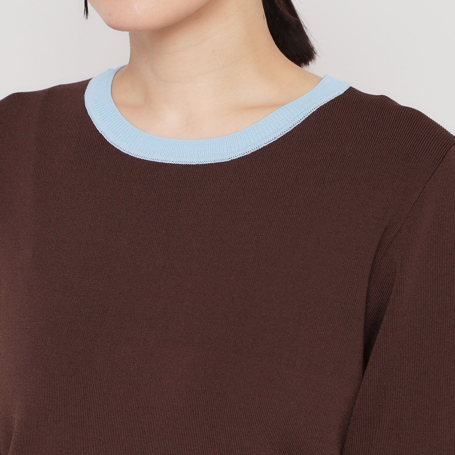 THE SHOP TK「【接触冷感/洗濯機OK/毛玉になりにくい/UV】さりげないラインで品よく映える 配色5分袖トップス」|ニット・セーター|