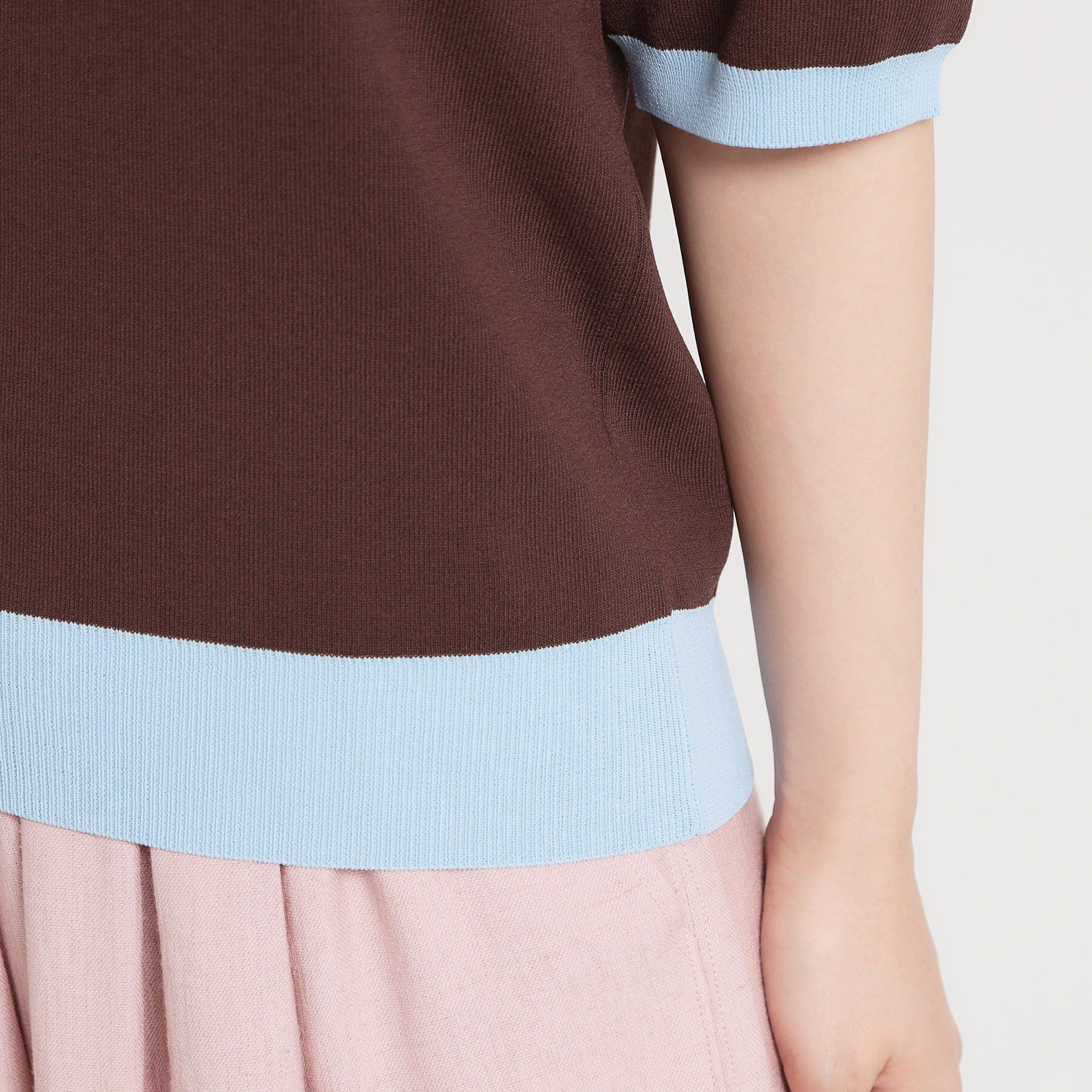 THE SHOP TK「【接触冷感/洗濯機OK/毛玉になりにくい/UV】さりげないラインで品よく映える 配色5分袖トップス」|ニット・セーター|