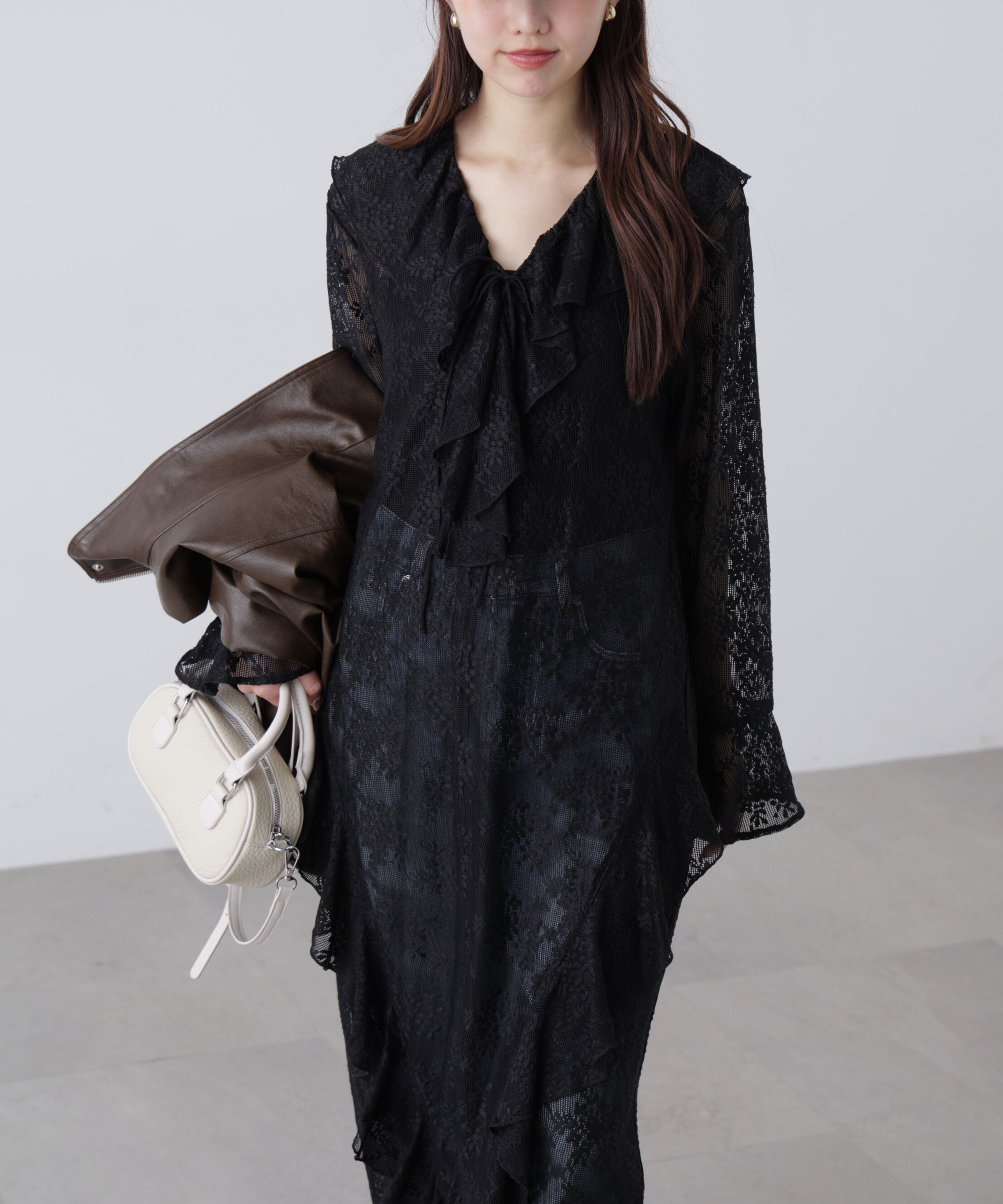  「前開きラッフルフリルレースワンピース」|ワンピース|