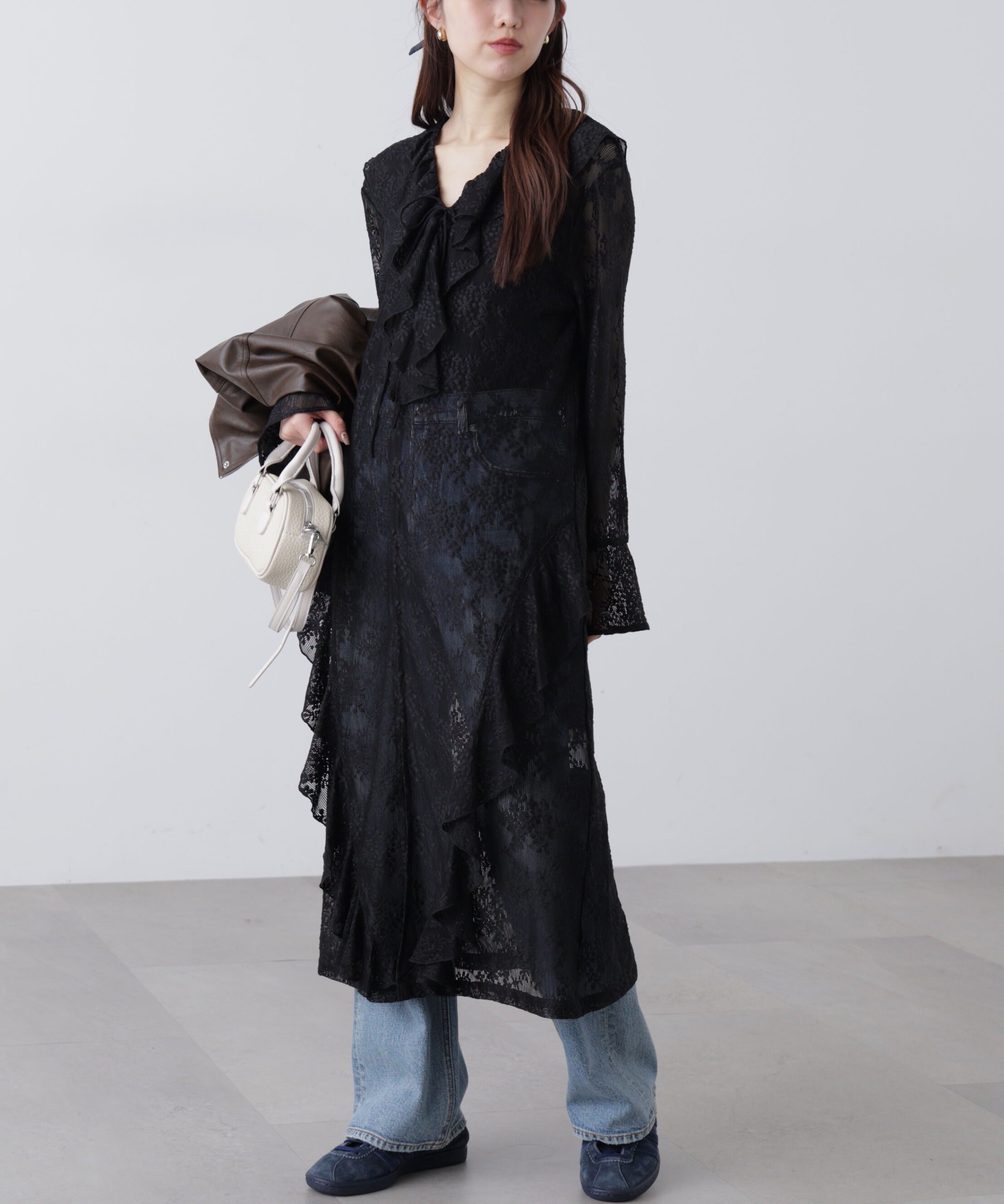  「前開きラッフルフリルレースワンピース」|ワンピース|