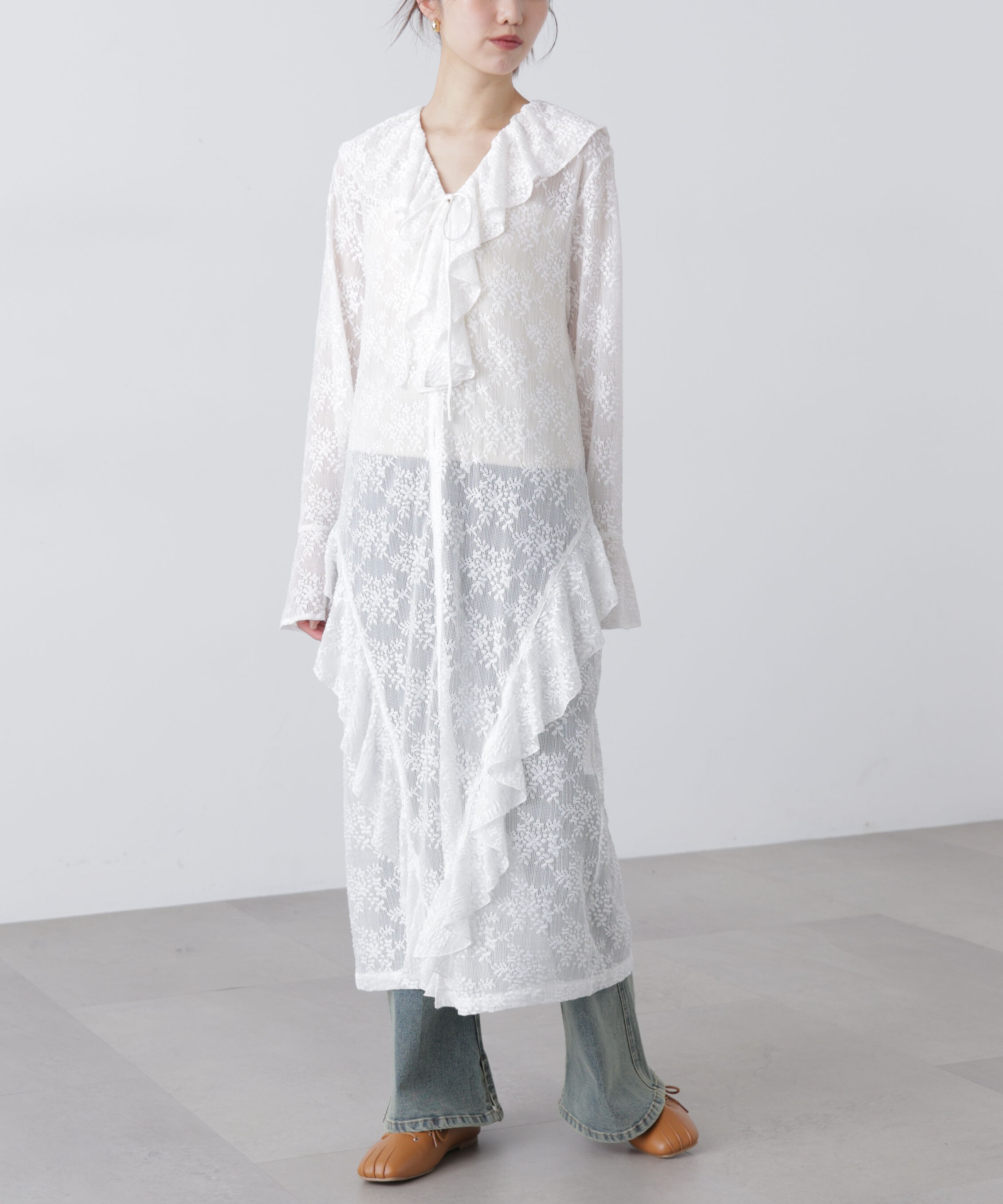  「前開きラッフルフリルレースワンピース」|ワンピース|