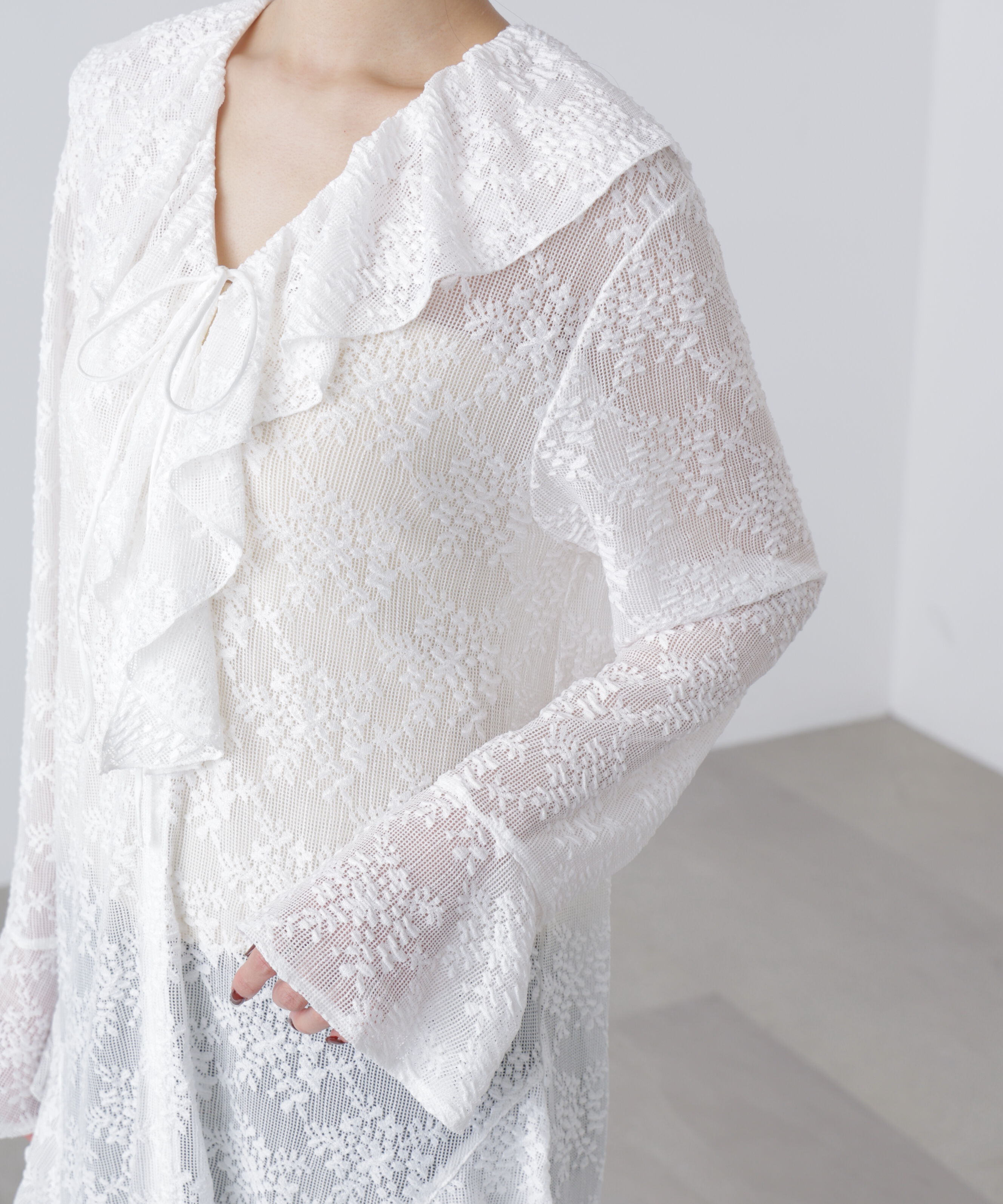  「前開きラッフルフリルレースワンピース」|ワンピース|