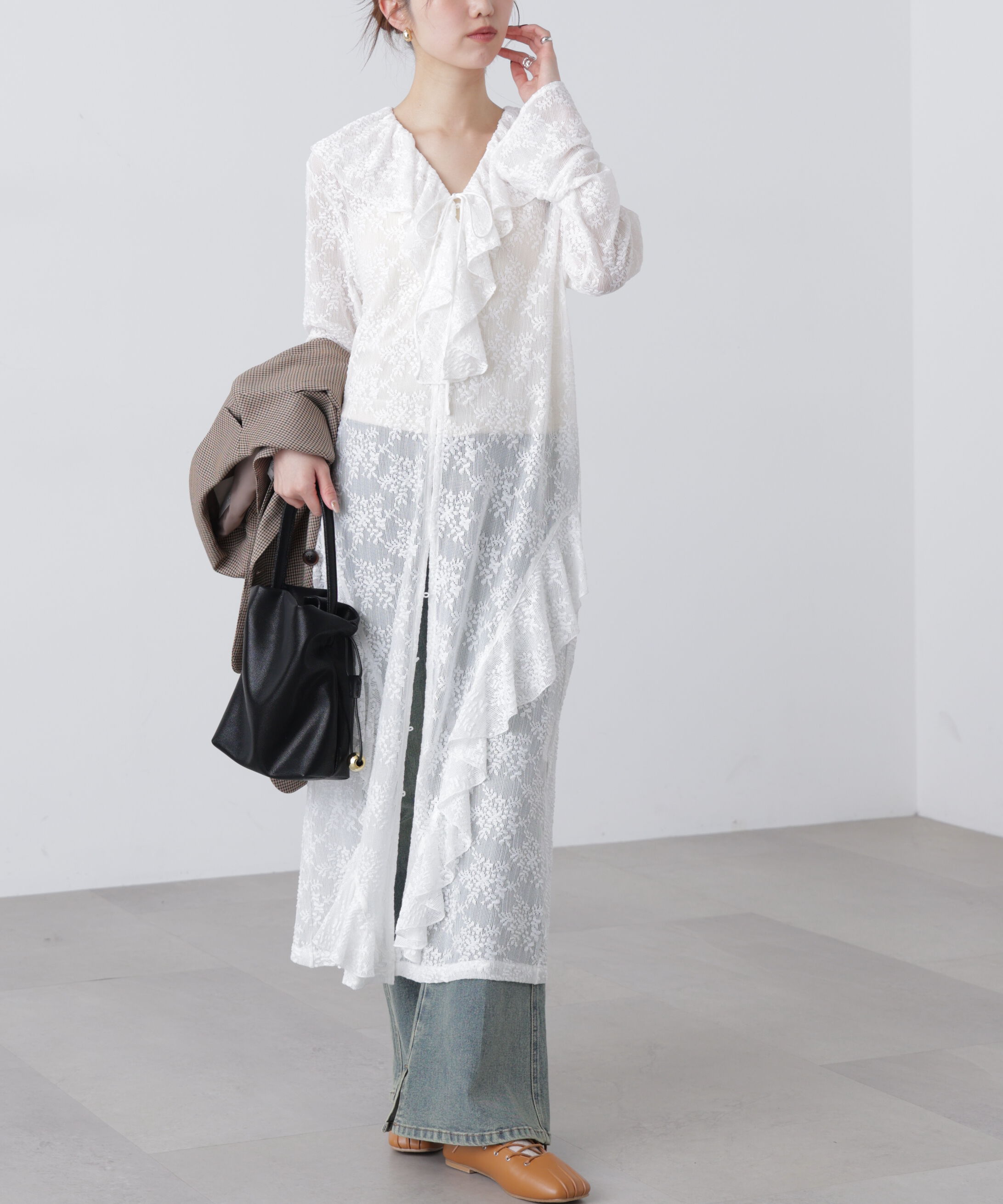  「前開きラッフルフリルレースワンピース」|ワンピース|