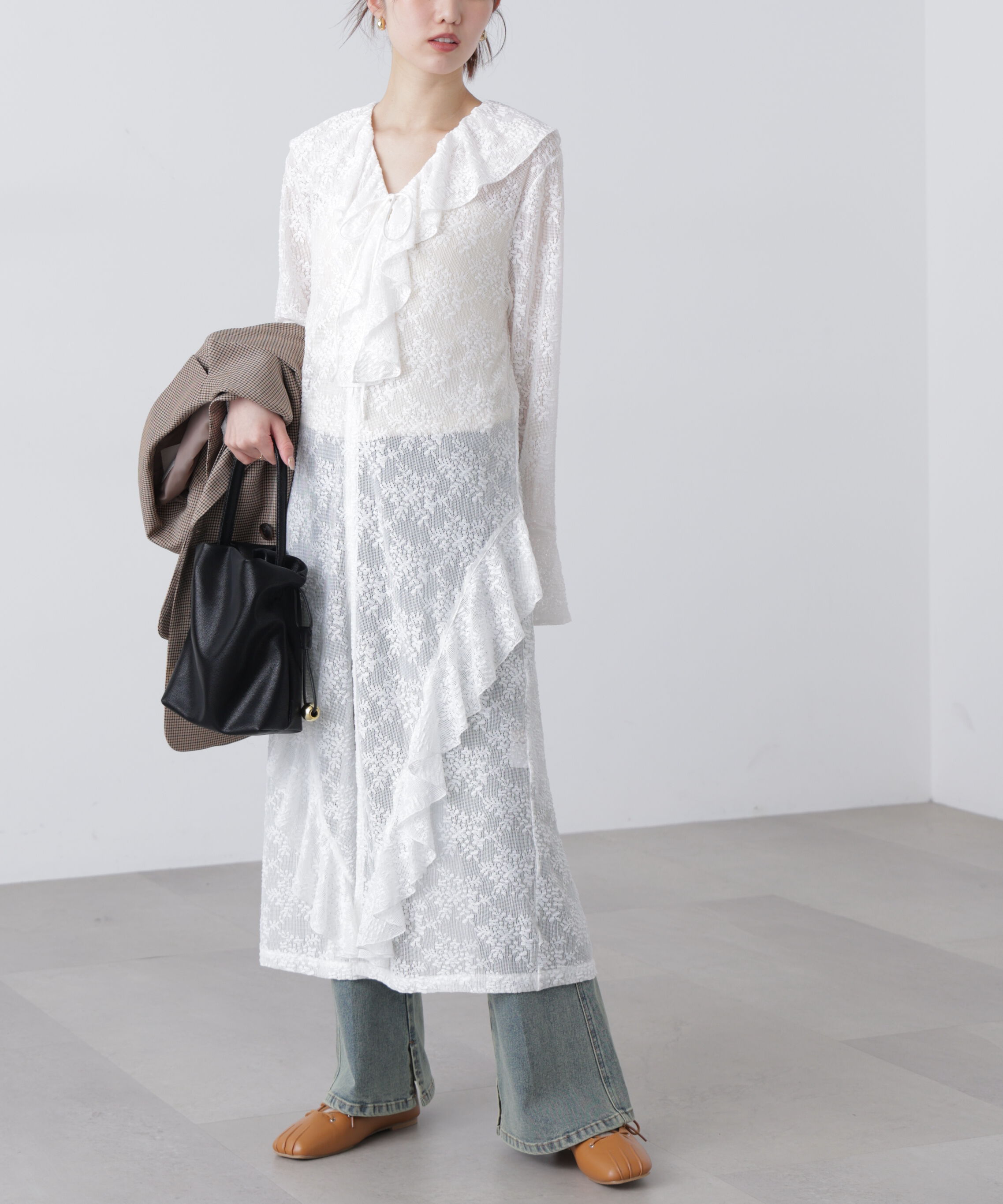  「前開きラッフルフリルレースワンピース」|ワンピース|