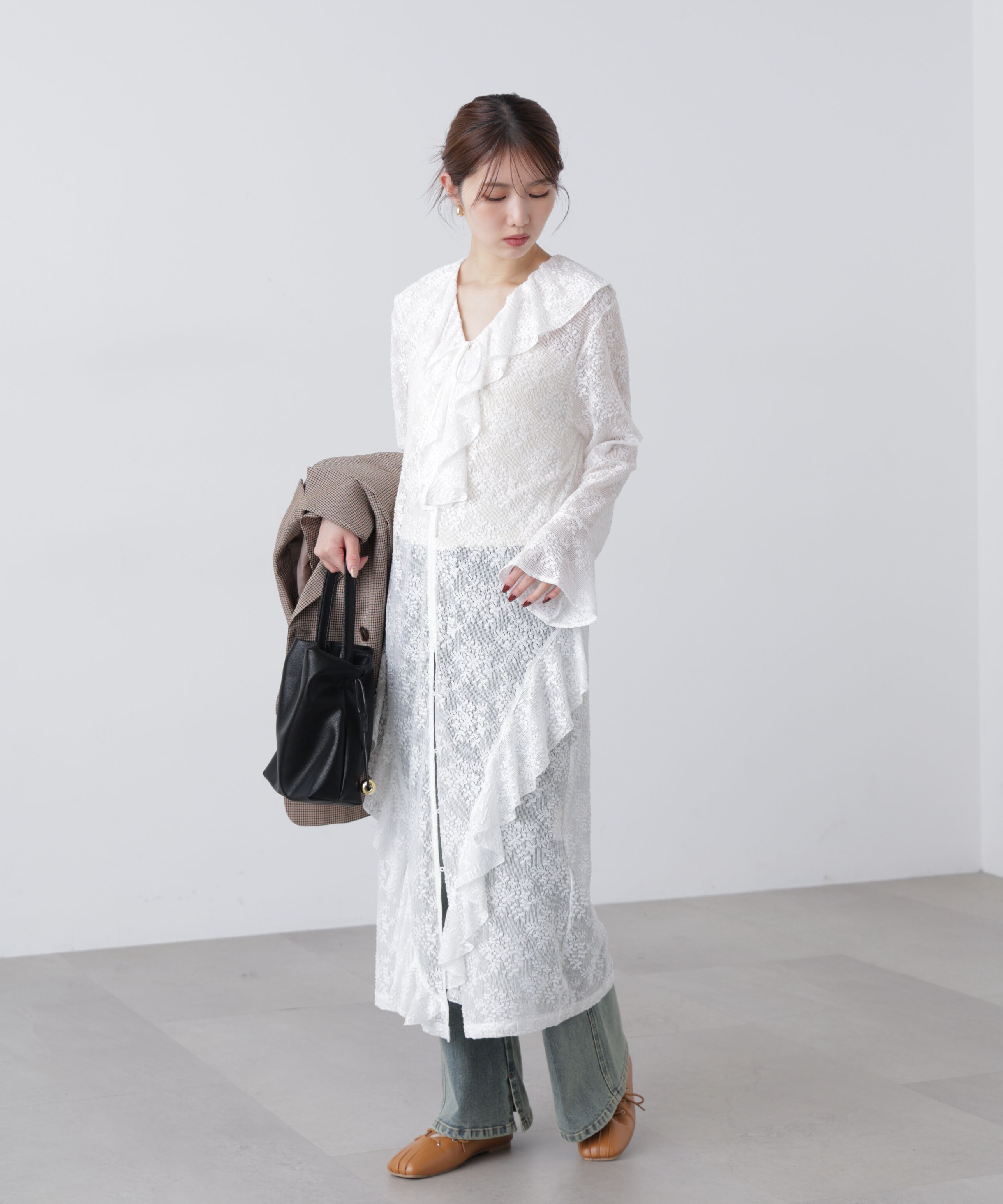  「前開きラッフルフリルレースワンピース」|ワンピース|