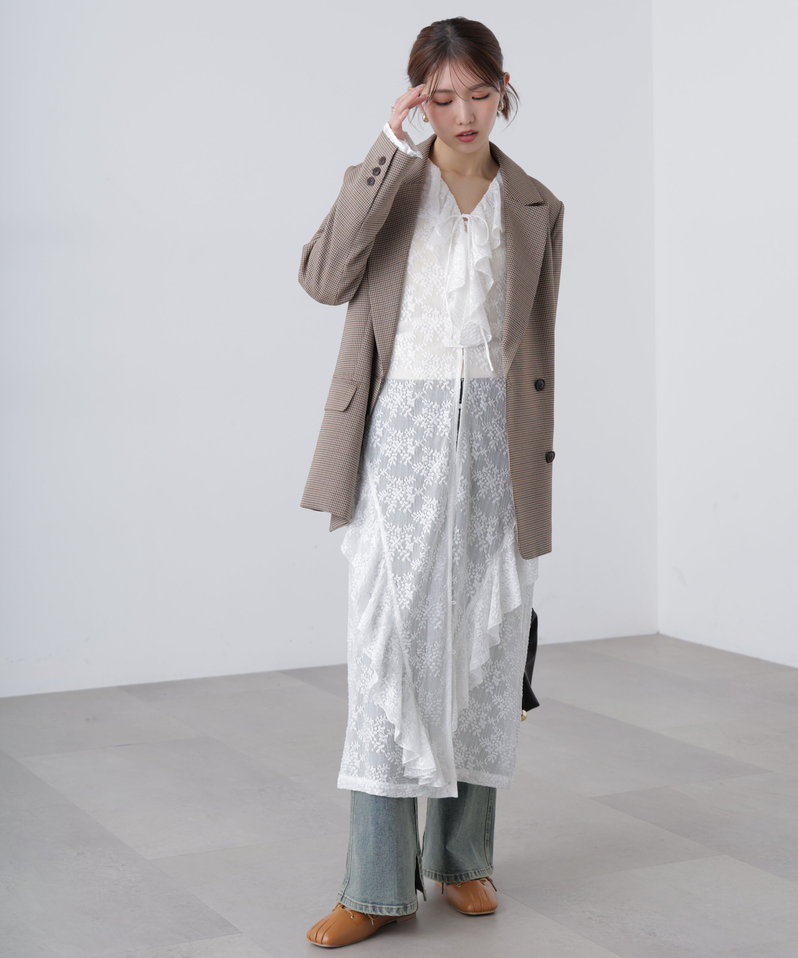  「前開きラッフルフリルレースワンピース」|ワンピース|