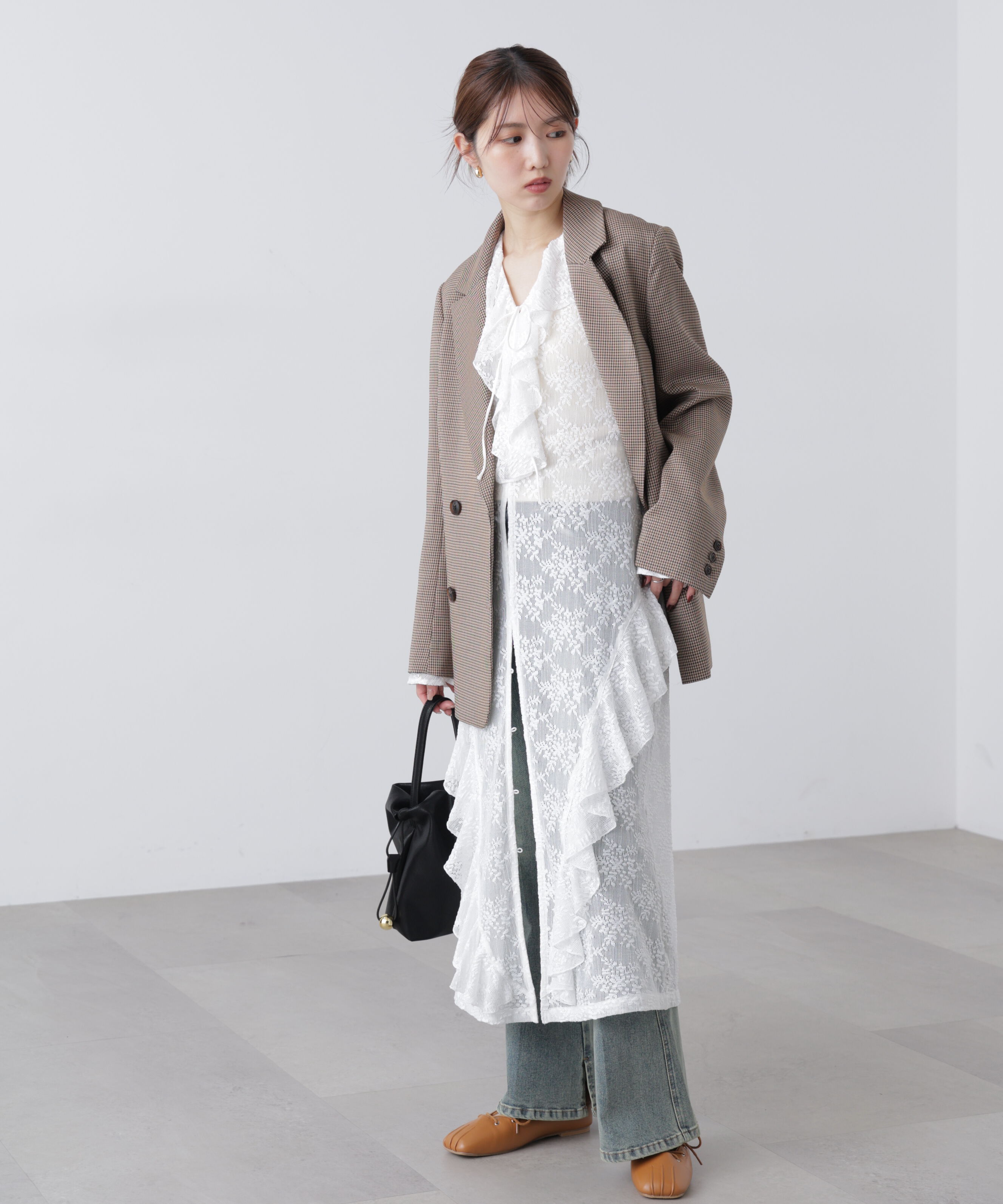  「前開きラッフルフリルレースワンピース」|ワンピース|