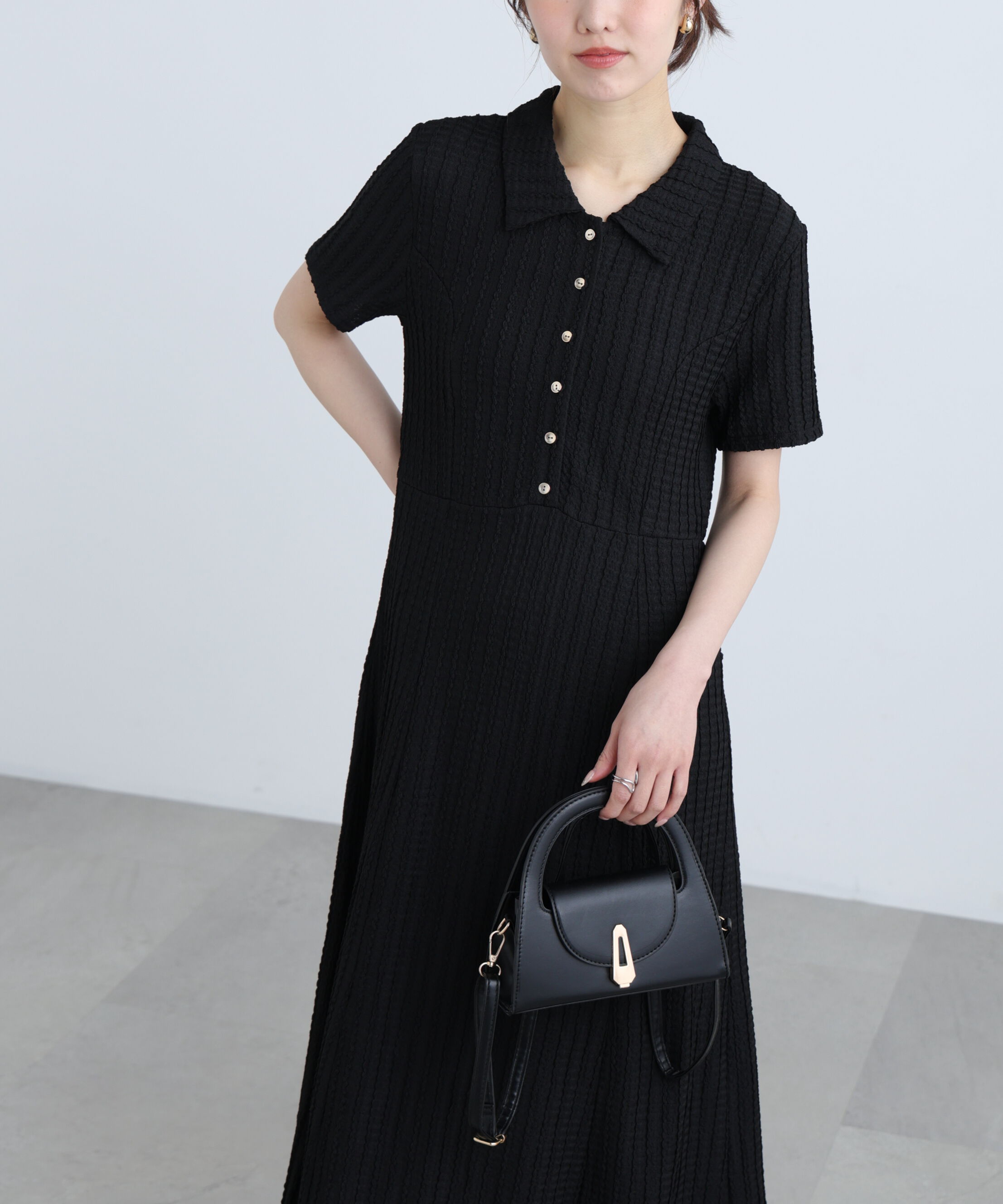  「金ボタンカットジャガードポロワンピース」|ワンピース|