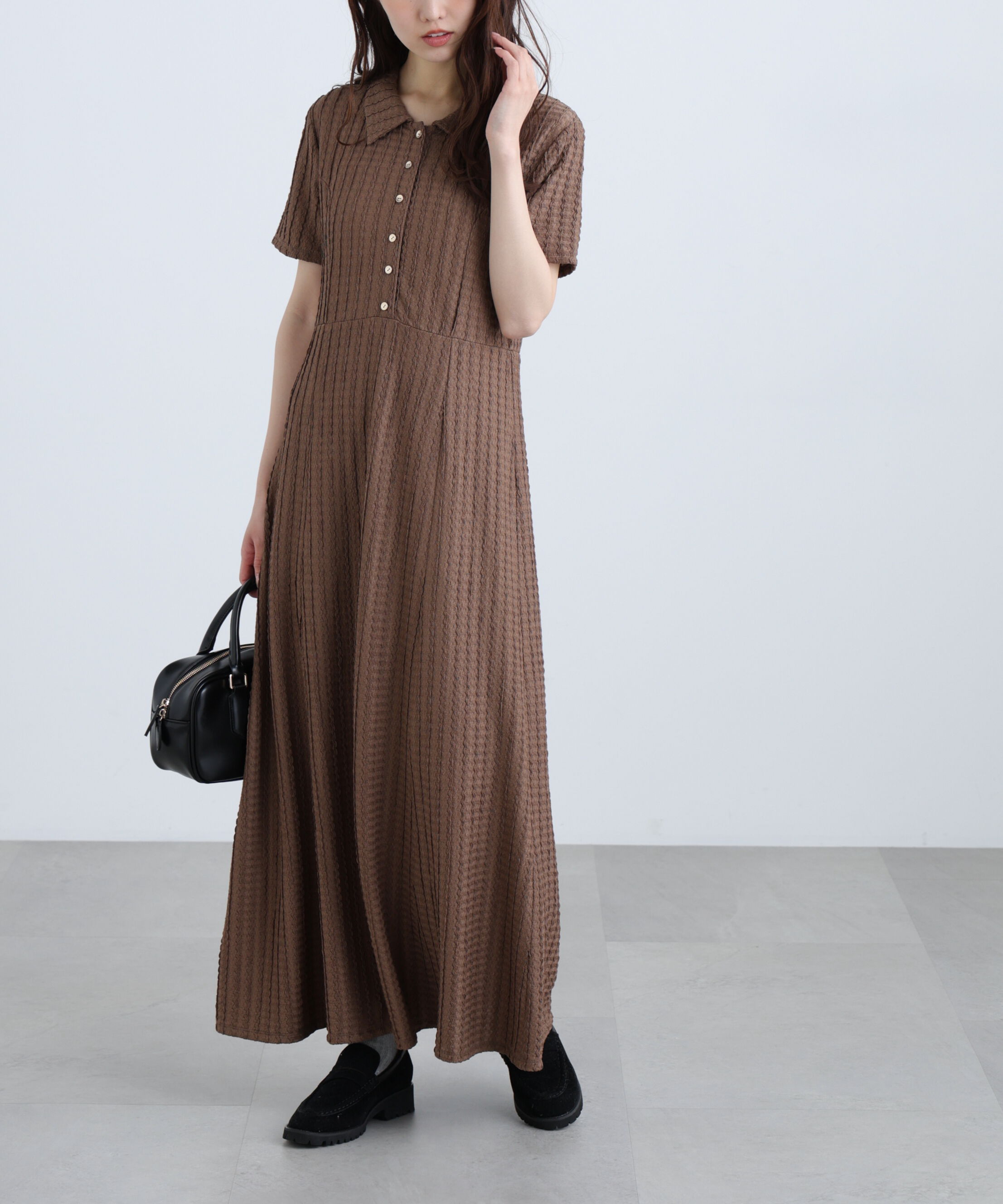  「金ボタンカットジャガードポロワンピース」|ワンピース|