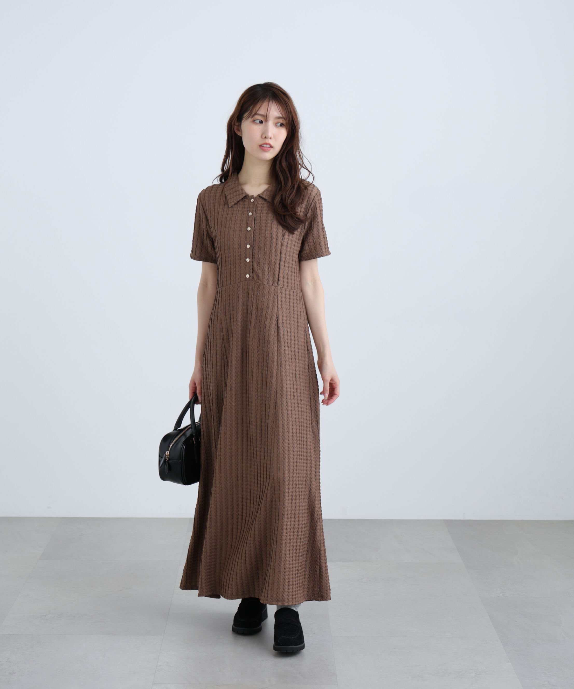  「金ボタンカットジャガードポロワンピース」|ワンピース|