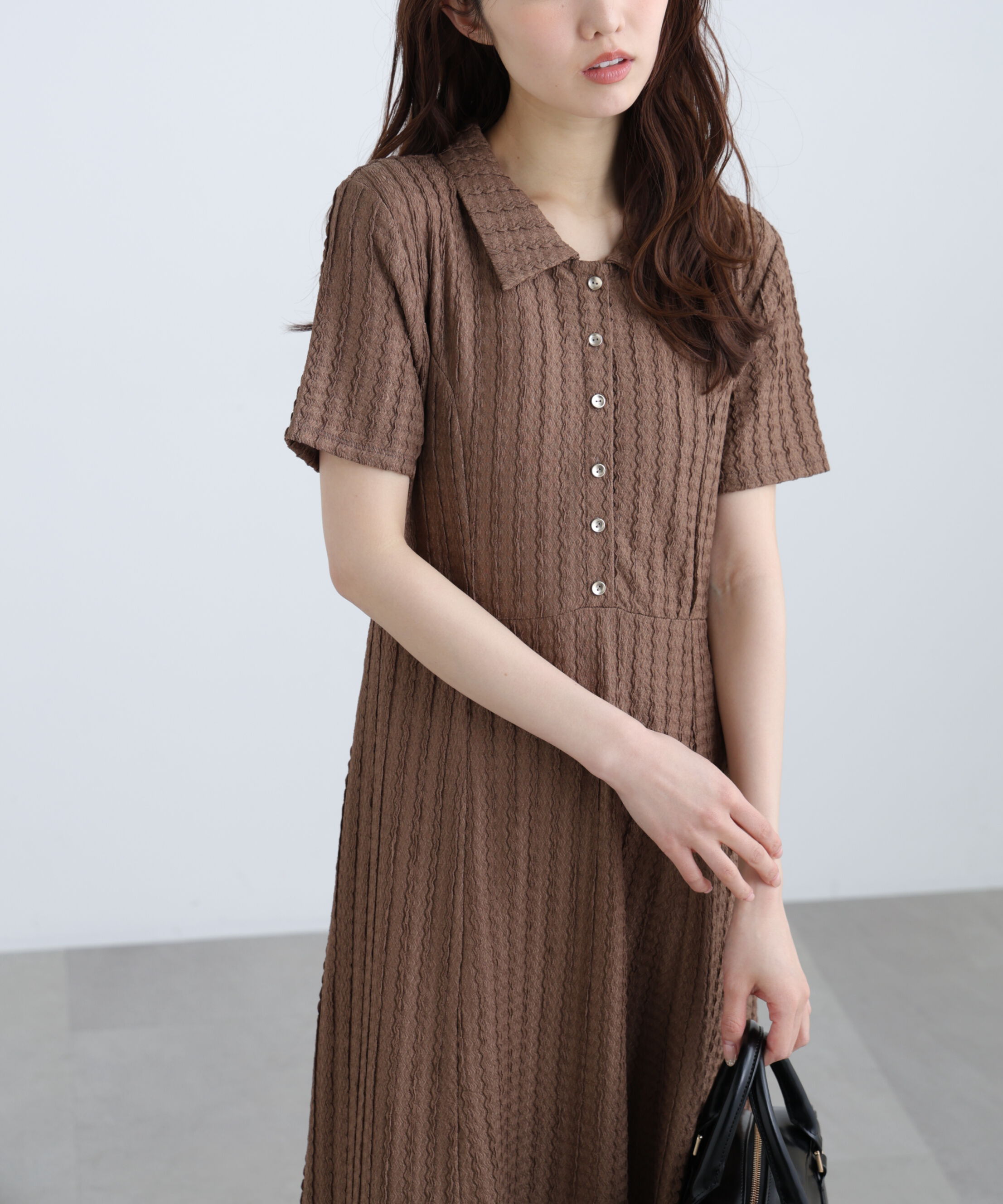  「金ボタンカットジャガードポロワンピース」|ワンピース|