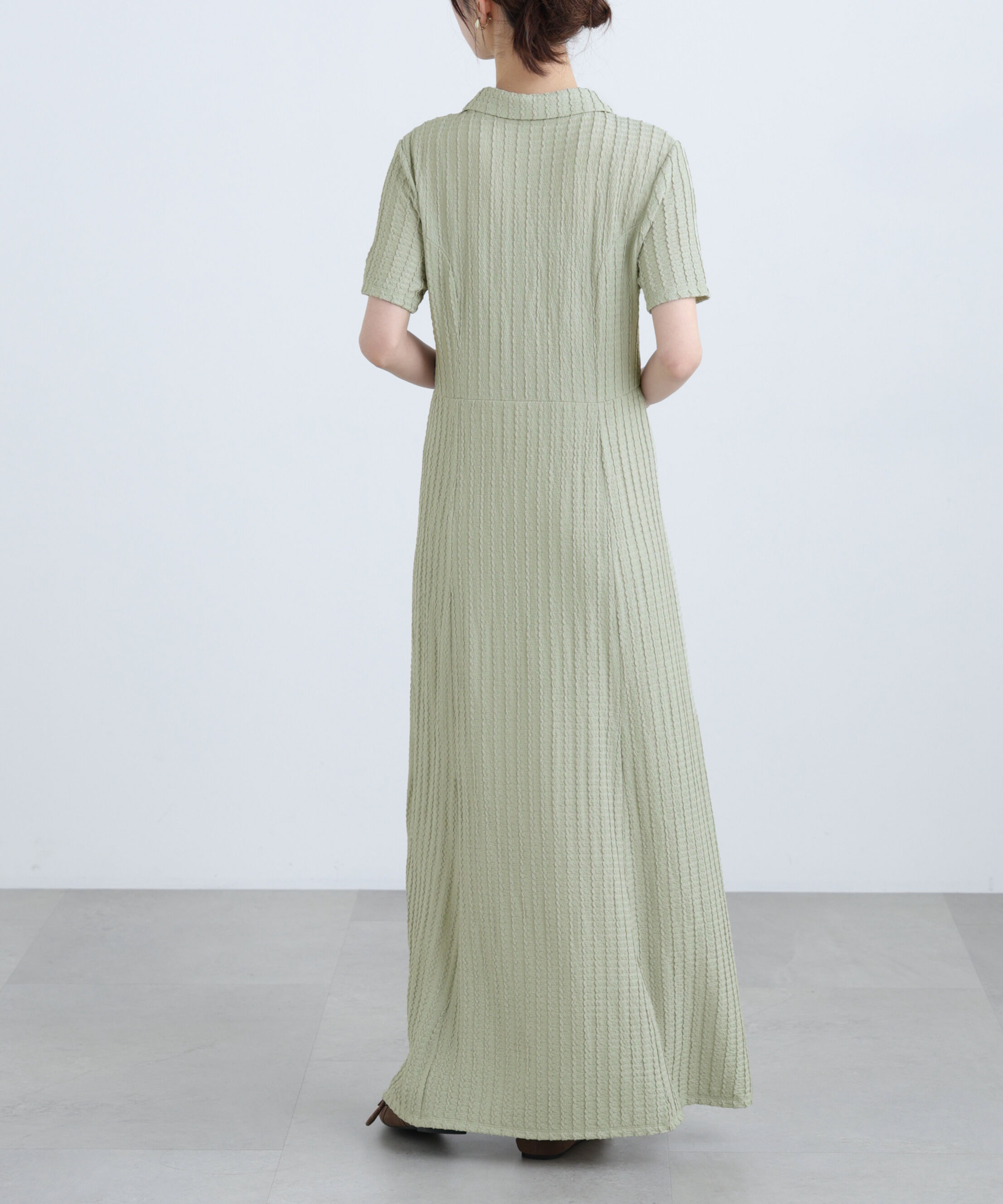  「金ボタンカットジャガードポロワンピース」|ワンピース|