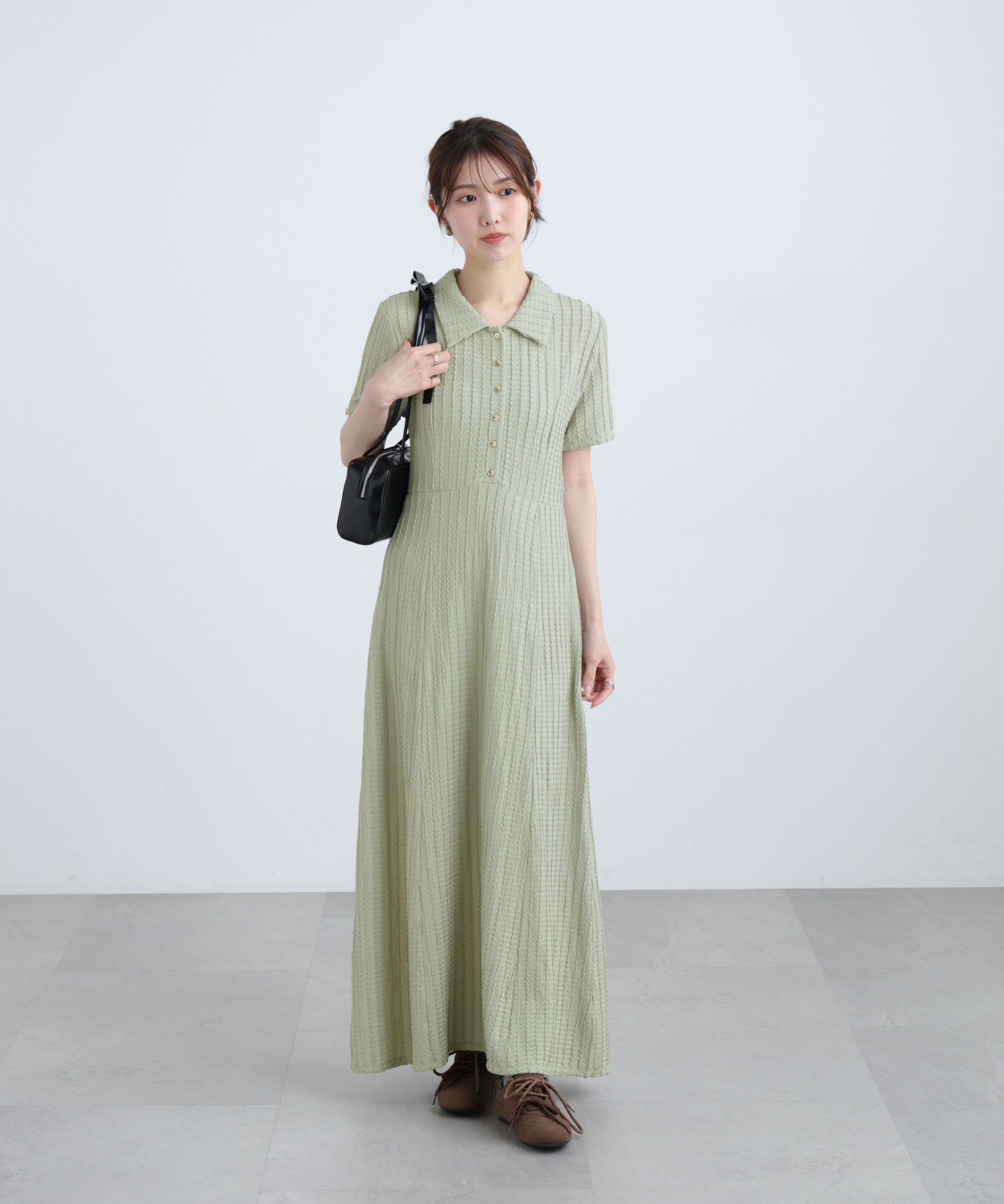  「金ボタンカットジャガードポロワンピース」|ワンピース|