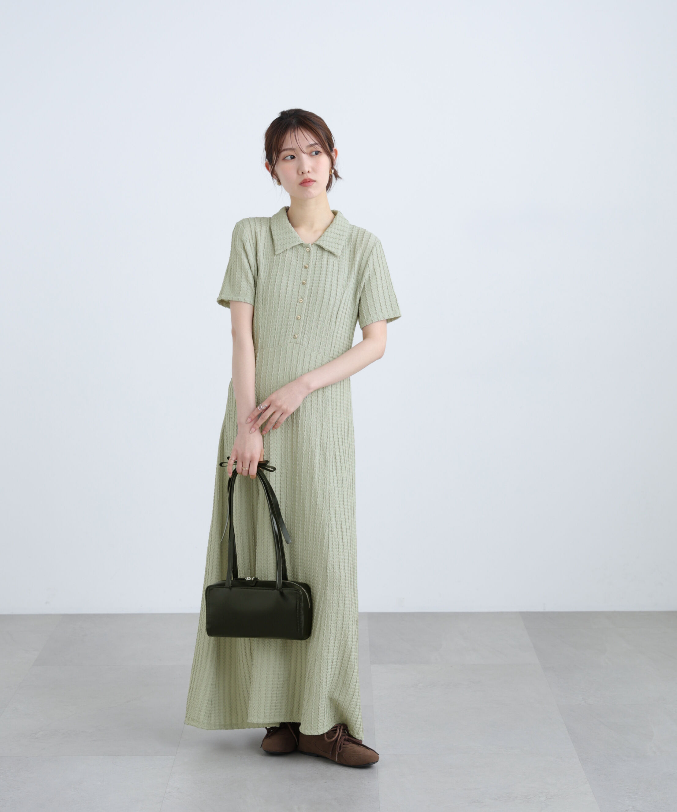  「金ボタンカットジャガードポロワンピース」|ワンピース|