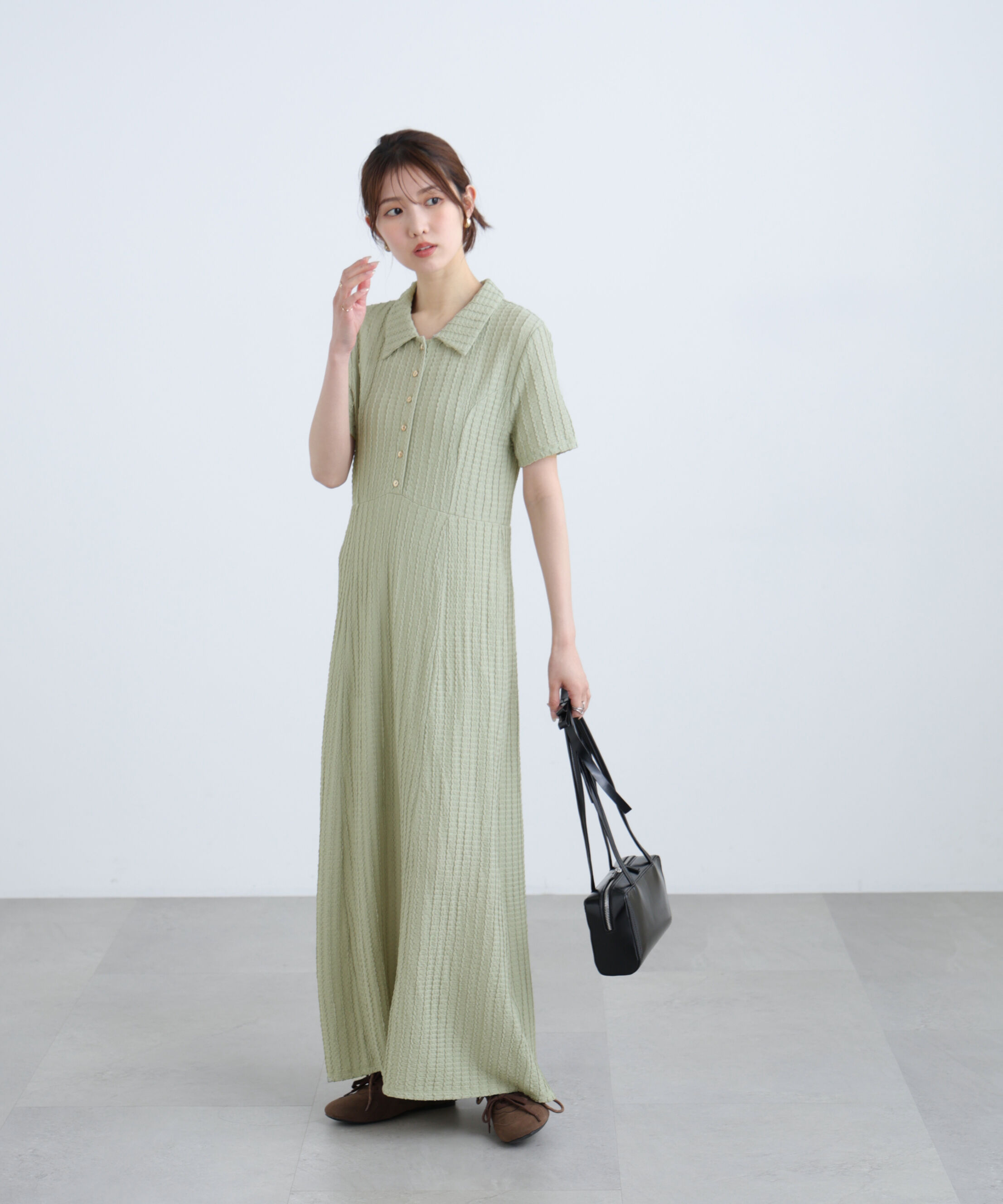  「金ボタンカットジャガードポロワンピース」|ワンピース|