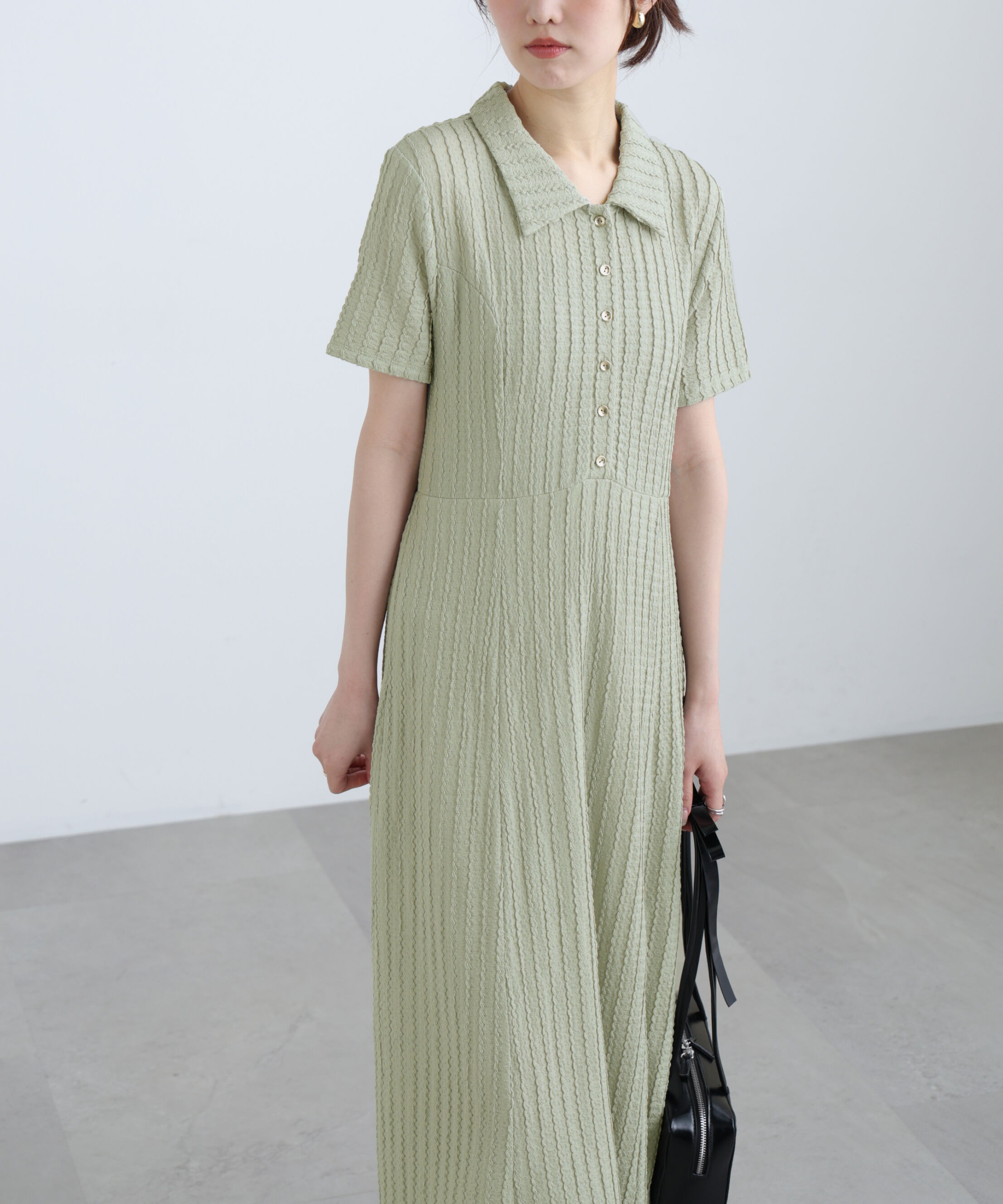  「金ボタンカットジャガードポロワンピース」|ワンピース|