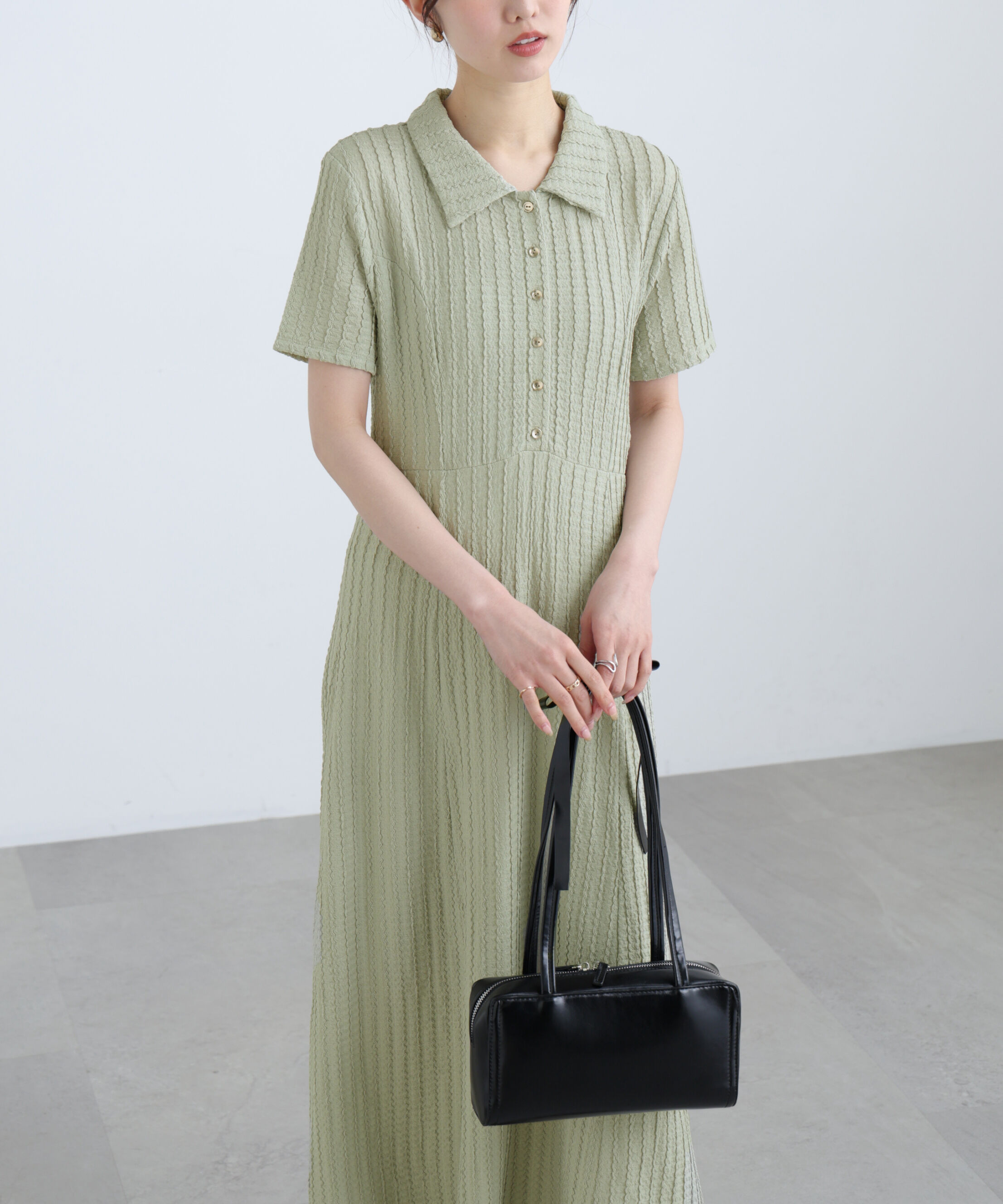  「金ボタンカットジャガードポロワンピース」|ワンピース|