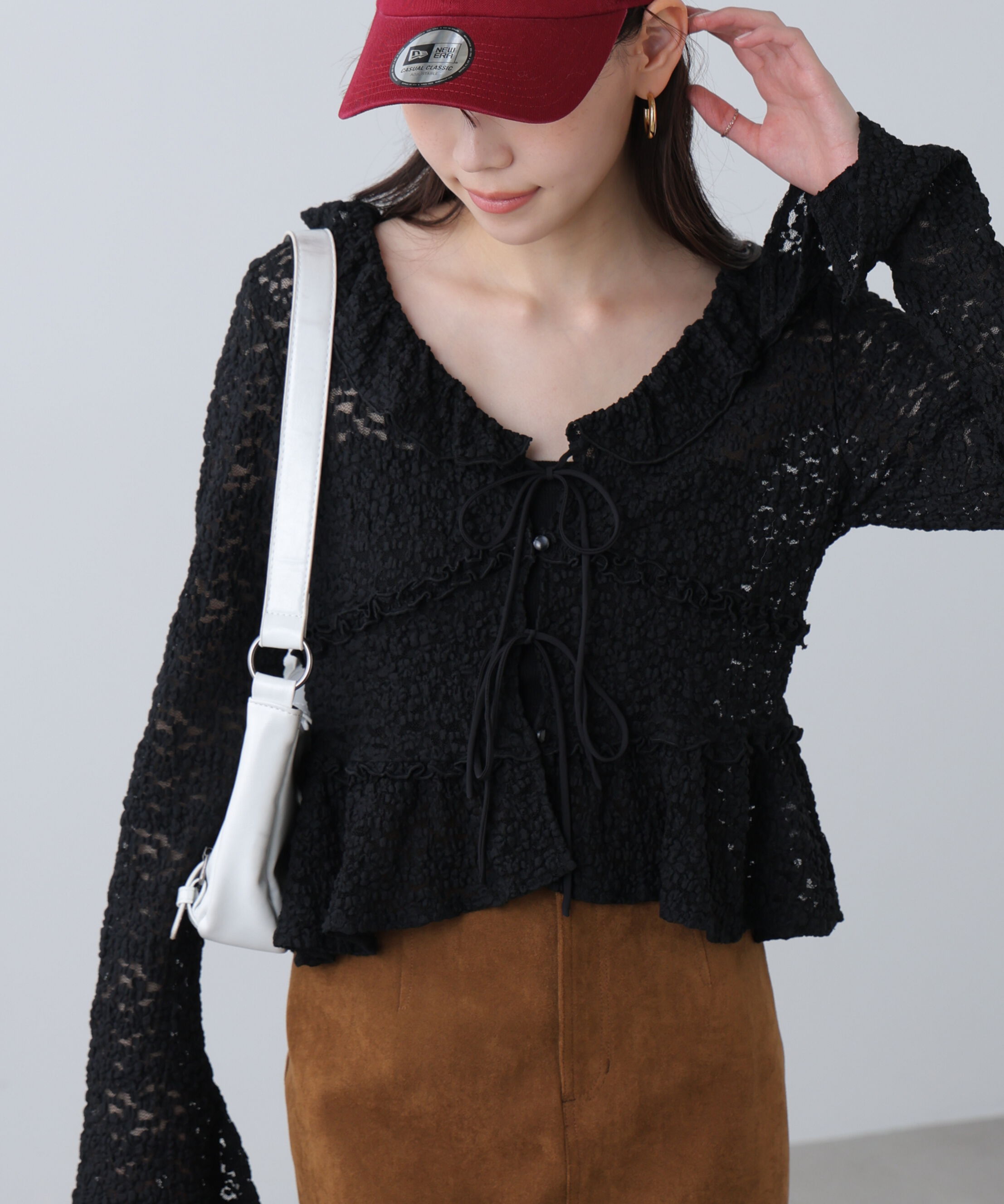  「前開きレースブラウス」|シャツ・ブラウス|ブラック