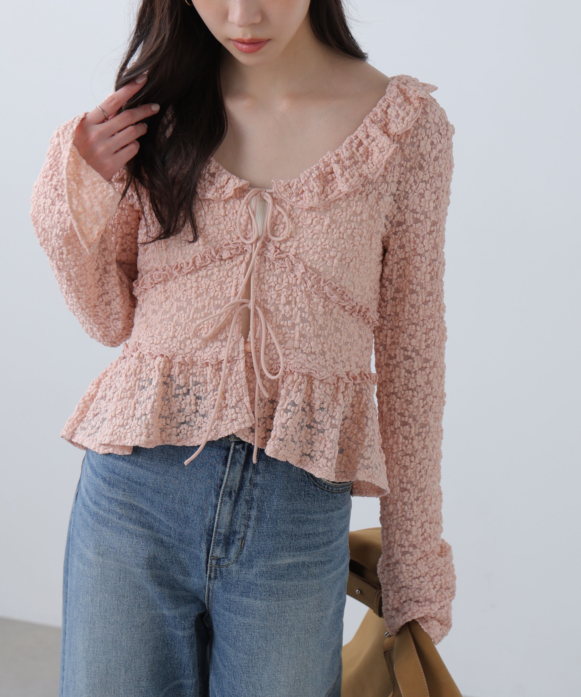  「前開きレースブラウス」|シャツ・ブラウス|ピンク