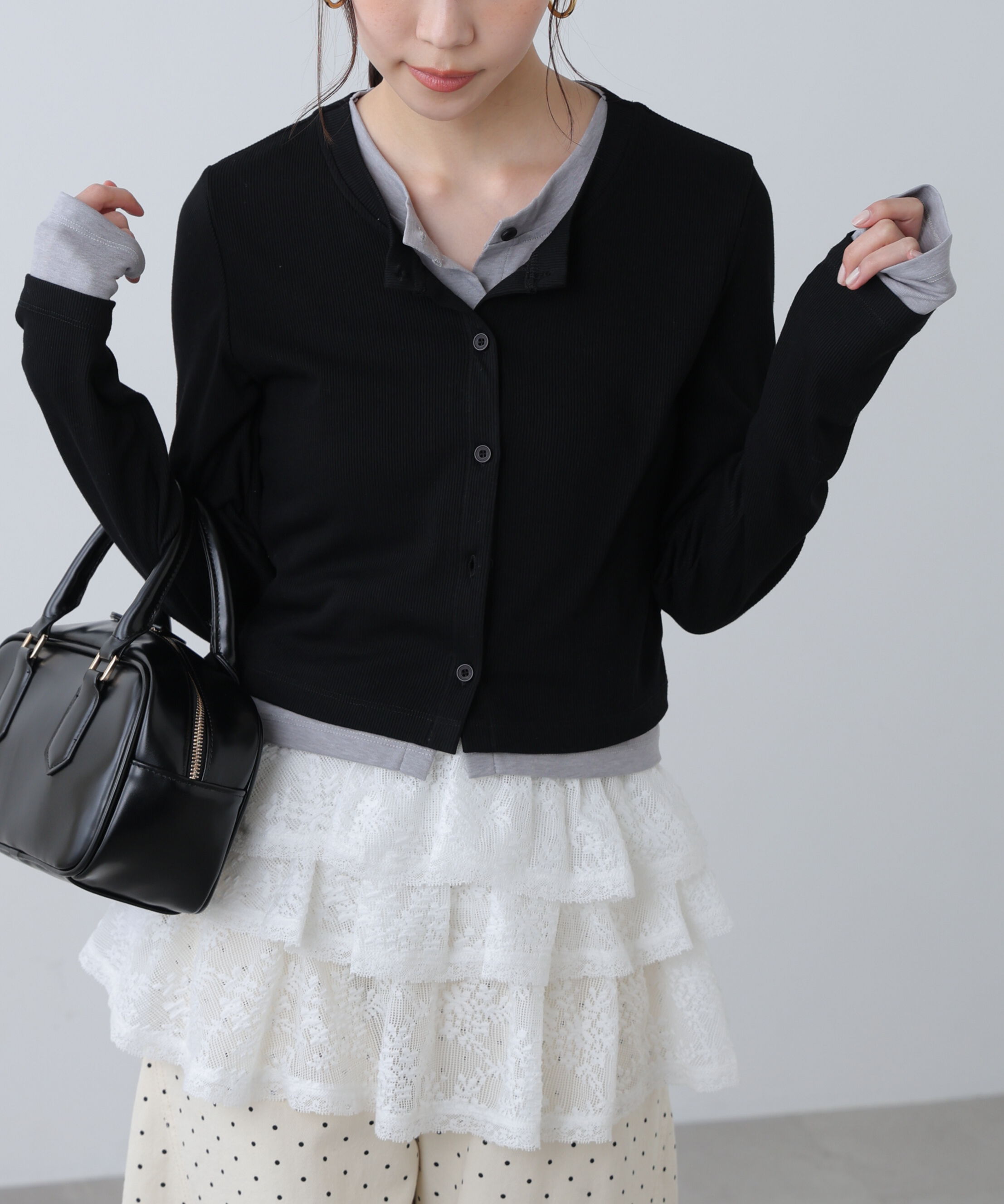  「レイヤード風カットソーカーディガン」|Tシャツ・カットソー|ブラック