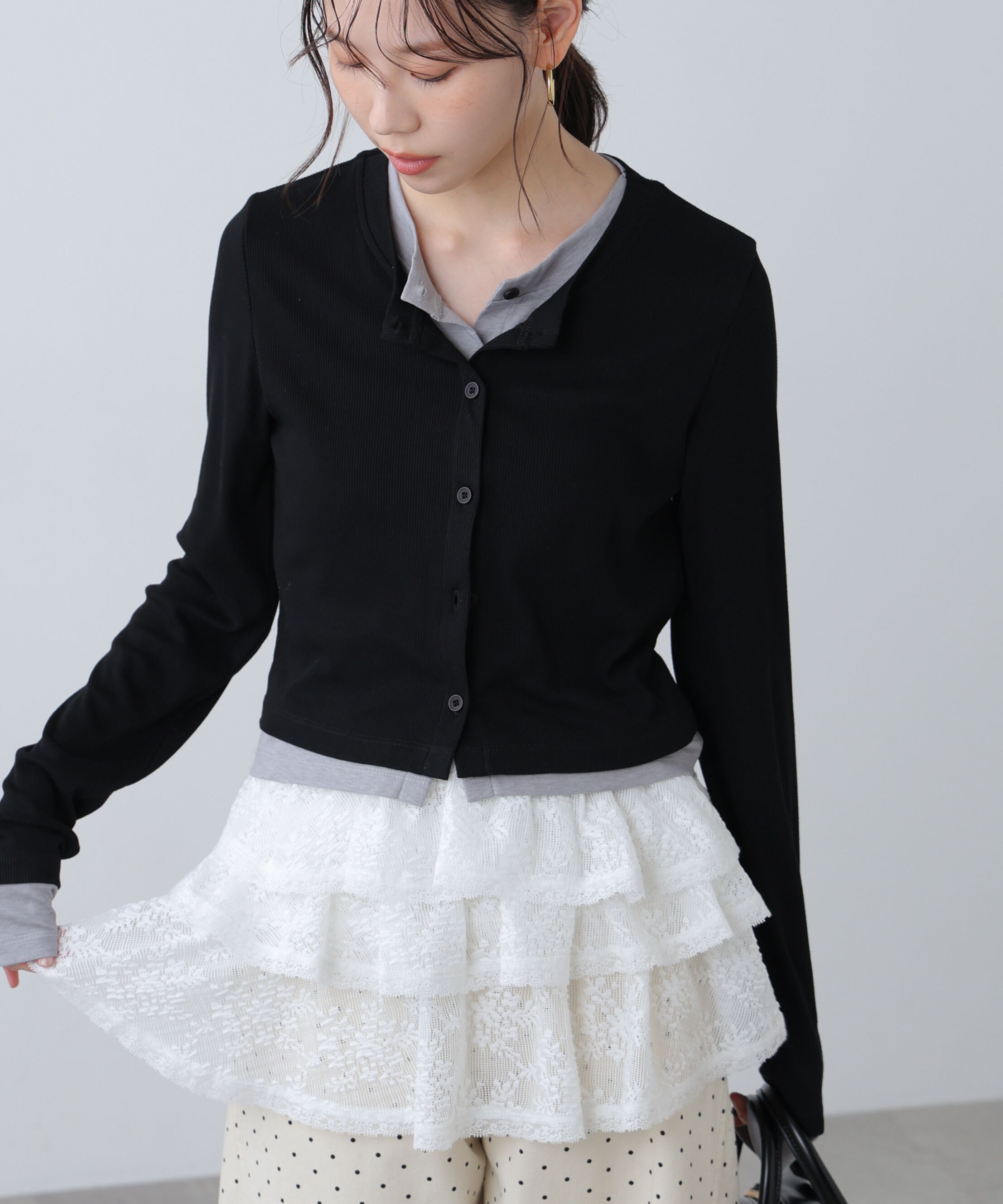  「レイヤード風カットソーカーディガン」|Tシャツ・カットソー|