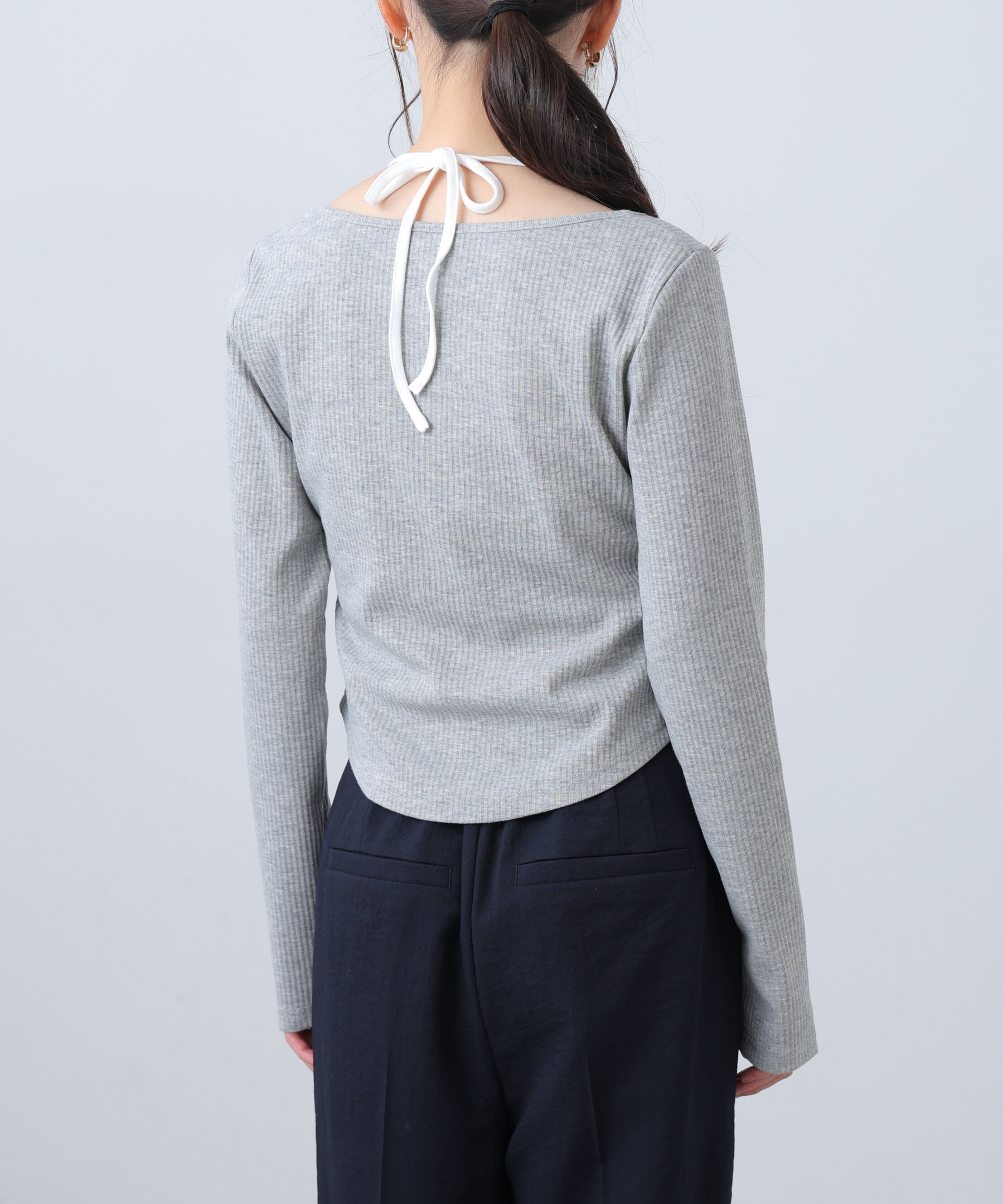  「レイヤード風リブリボンカットソー」|Tシャツ・カットソー|