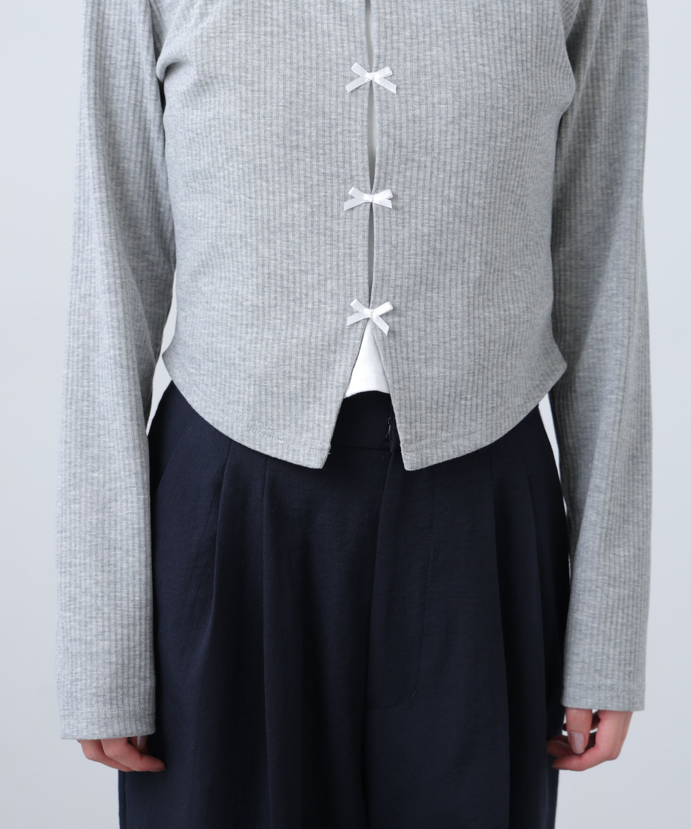  「レイヤード風リブリボンカットソー」|Tシャツ・カットソー|