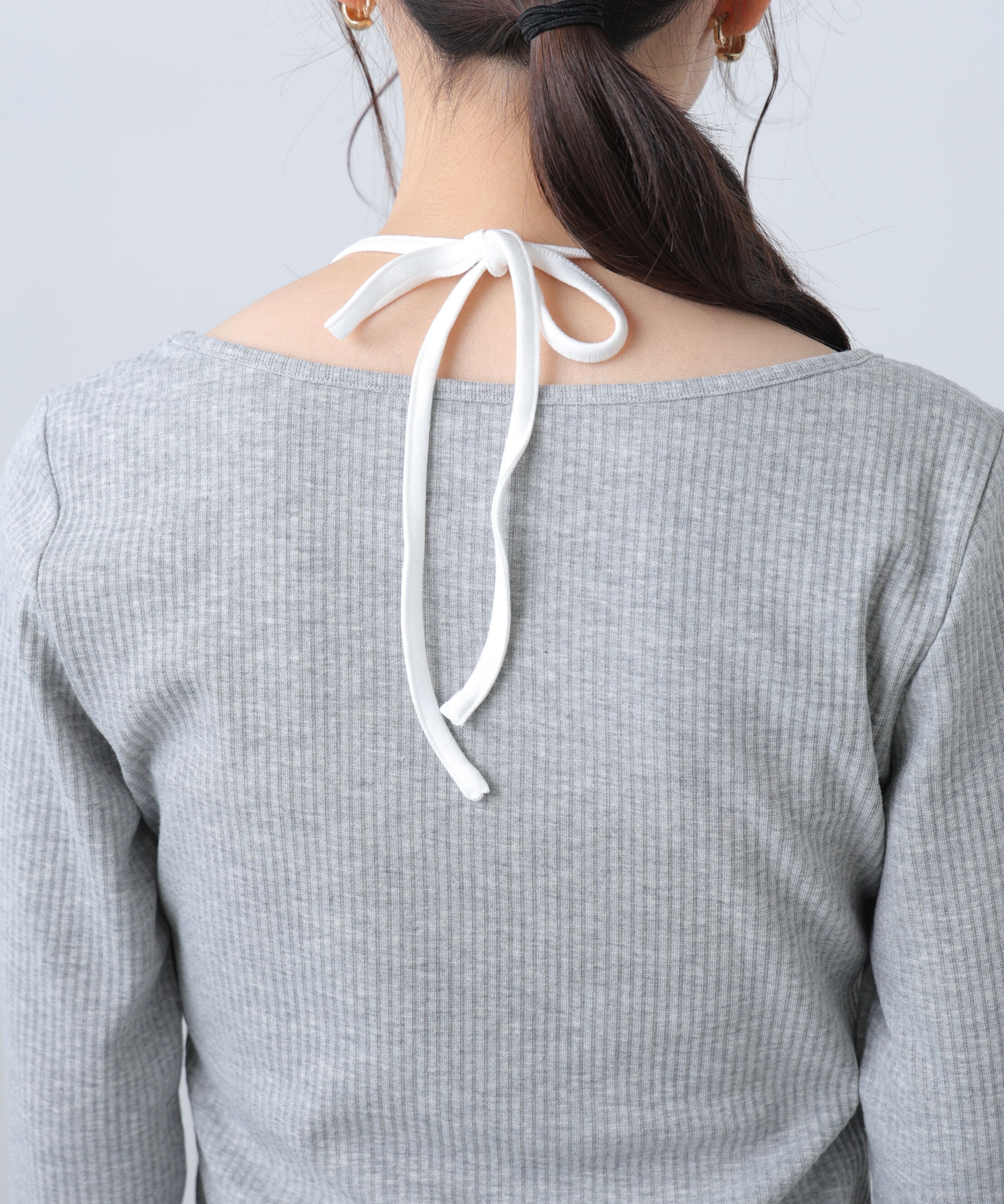  「レイヤード風リブリボンカットソー」|Tシャツ・カットソー|