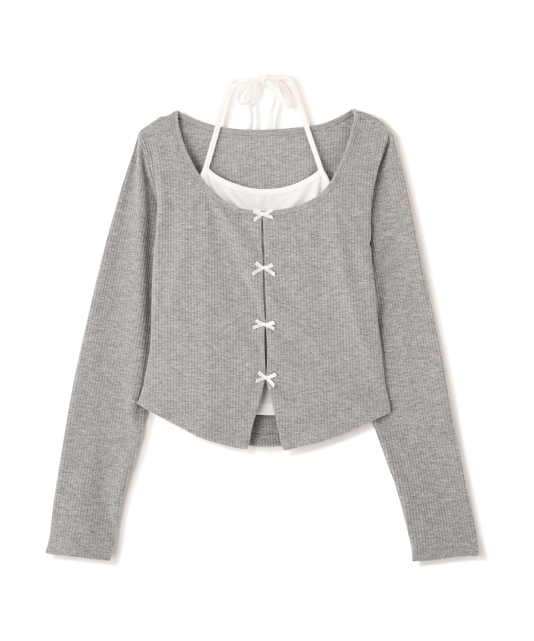  「レイヤード風リブリボンカットソー」|Tシャツ・カットソー|