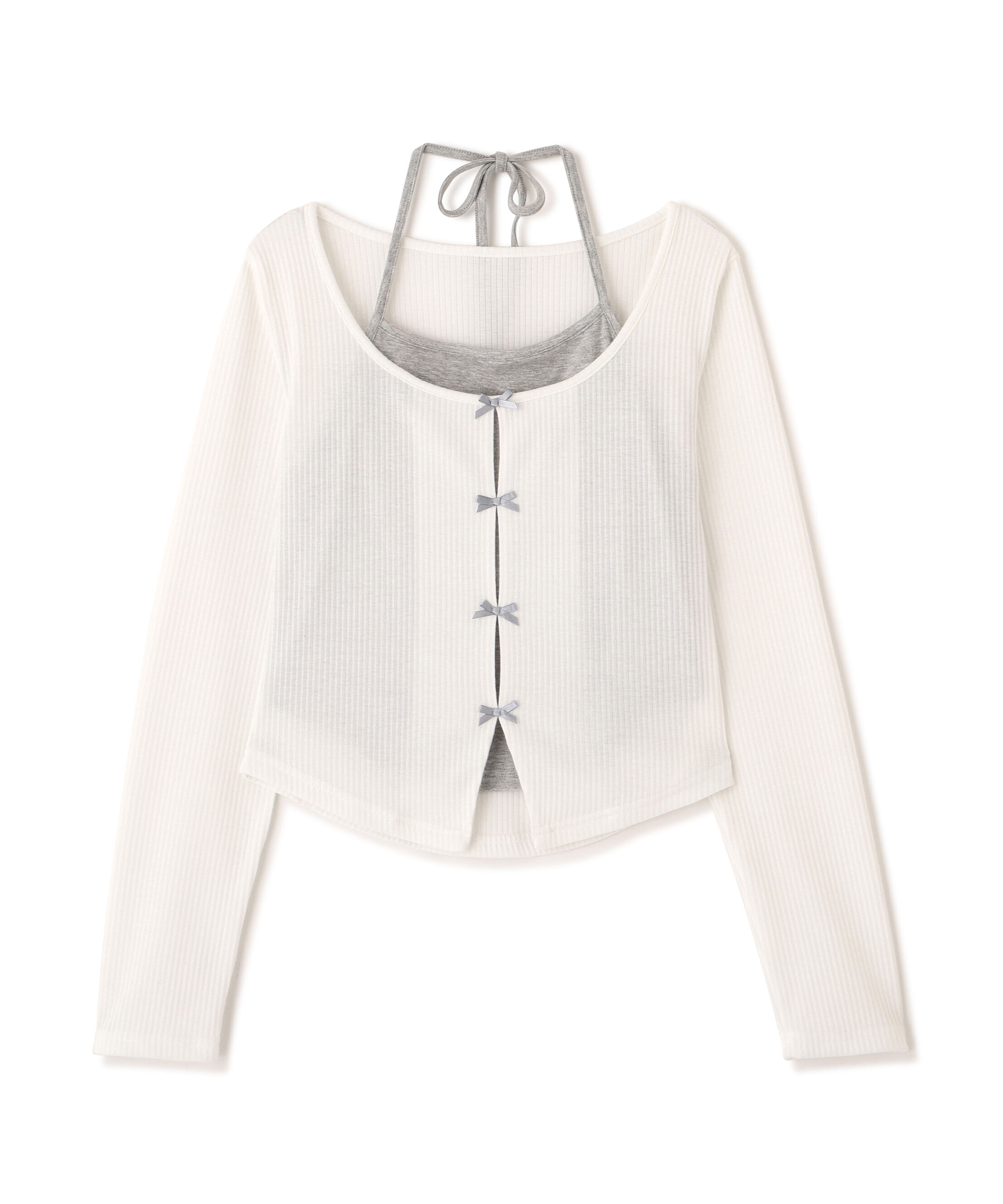  「レイヤード風リブリボンカットソー」|Tシャツ・カットソー|