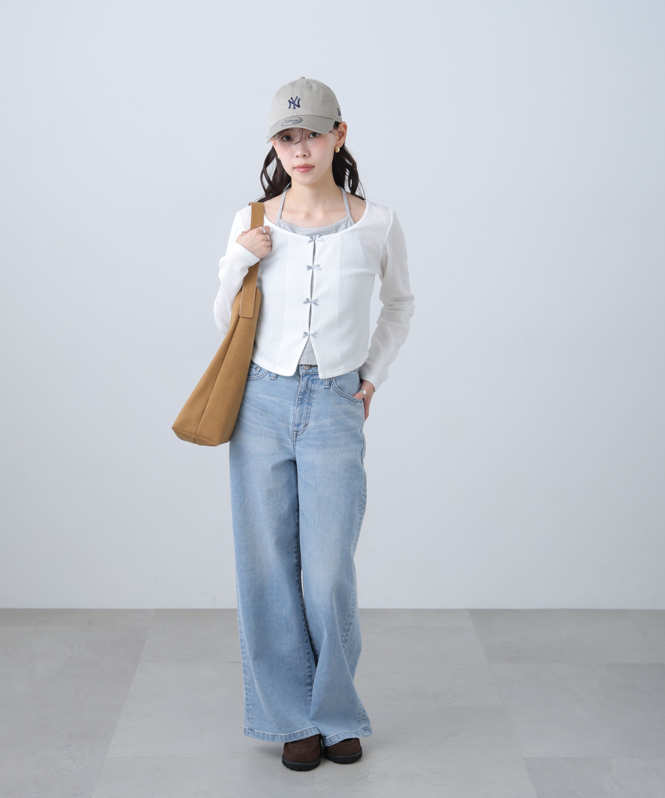  「レイヤード風リブリボンカットソー」|Tシャツ・カットソー|