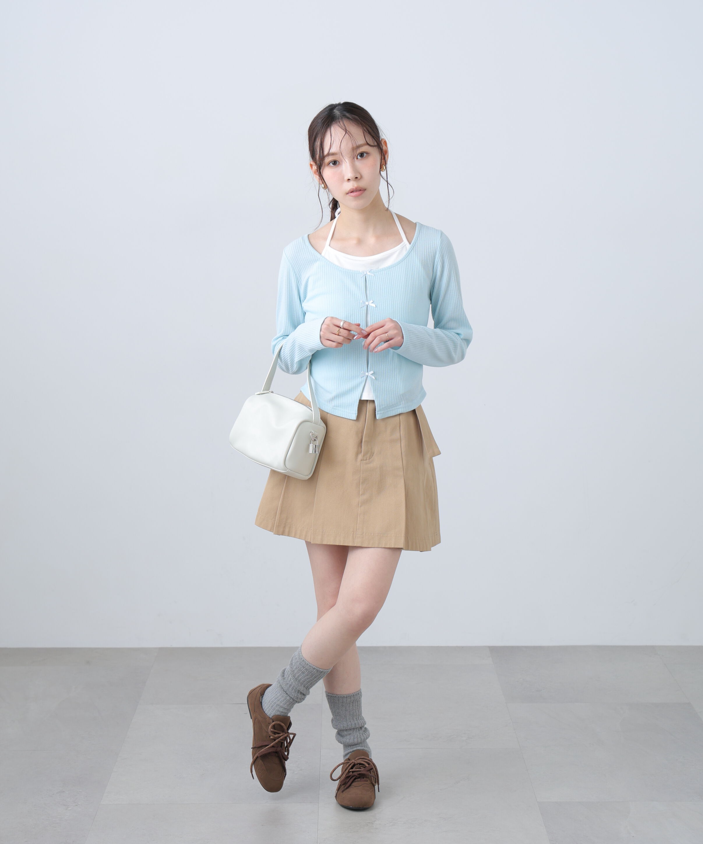  「レイヤード風リブリボンカットソー」|Tシャツ・カットソー|