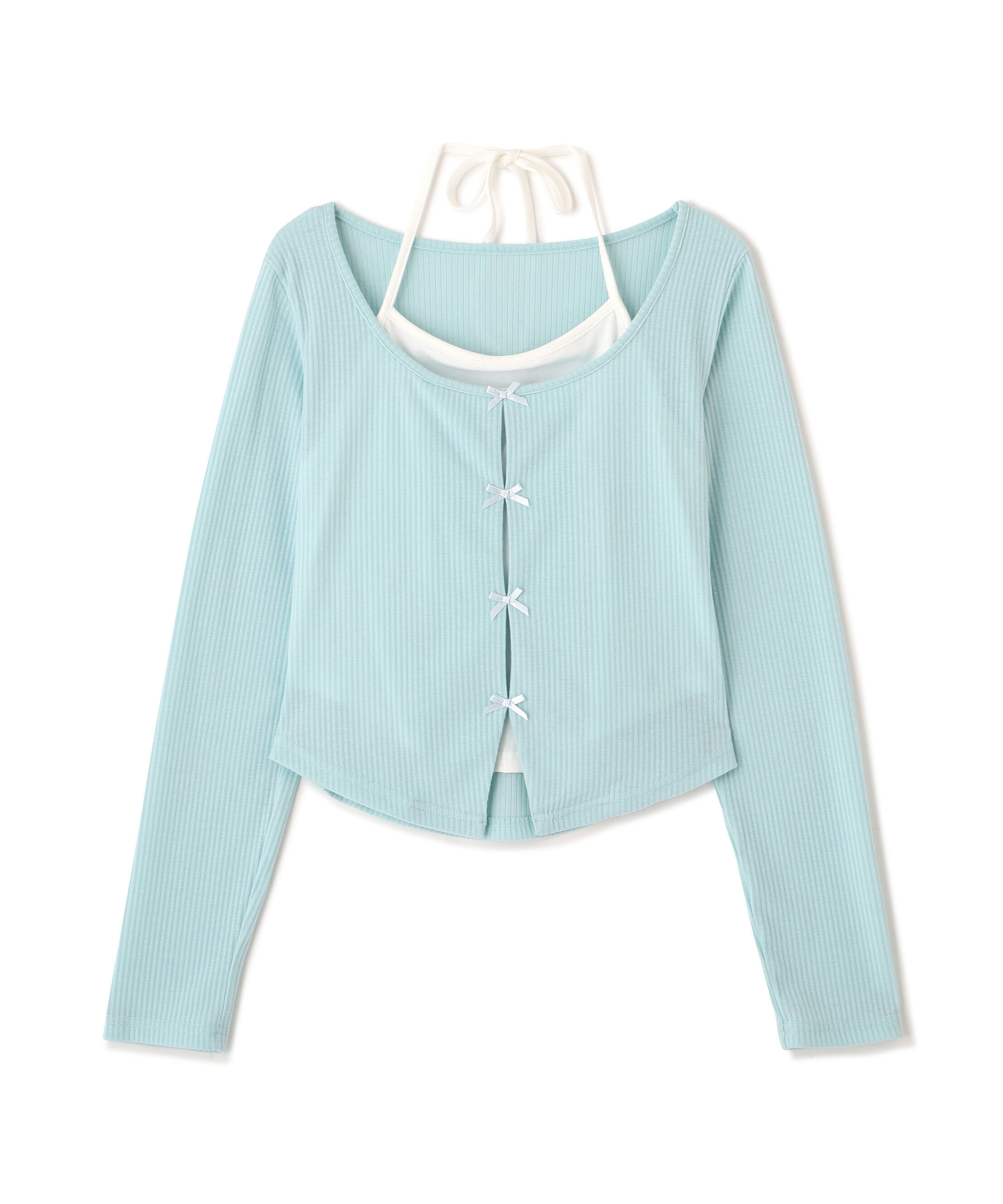  「レイヤード風リブリボンカットソー」|Tシャツ・カットソー|