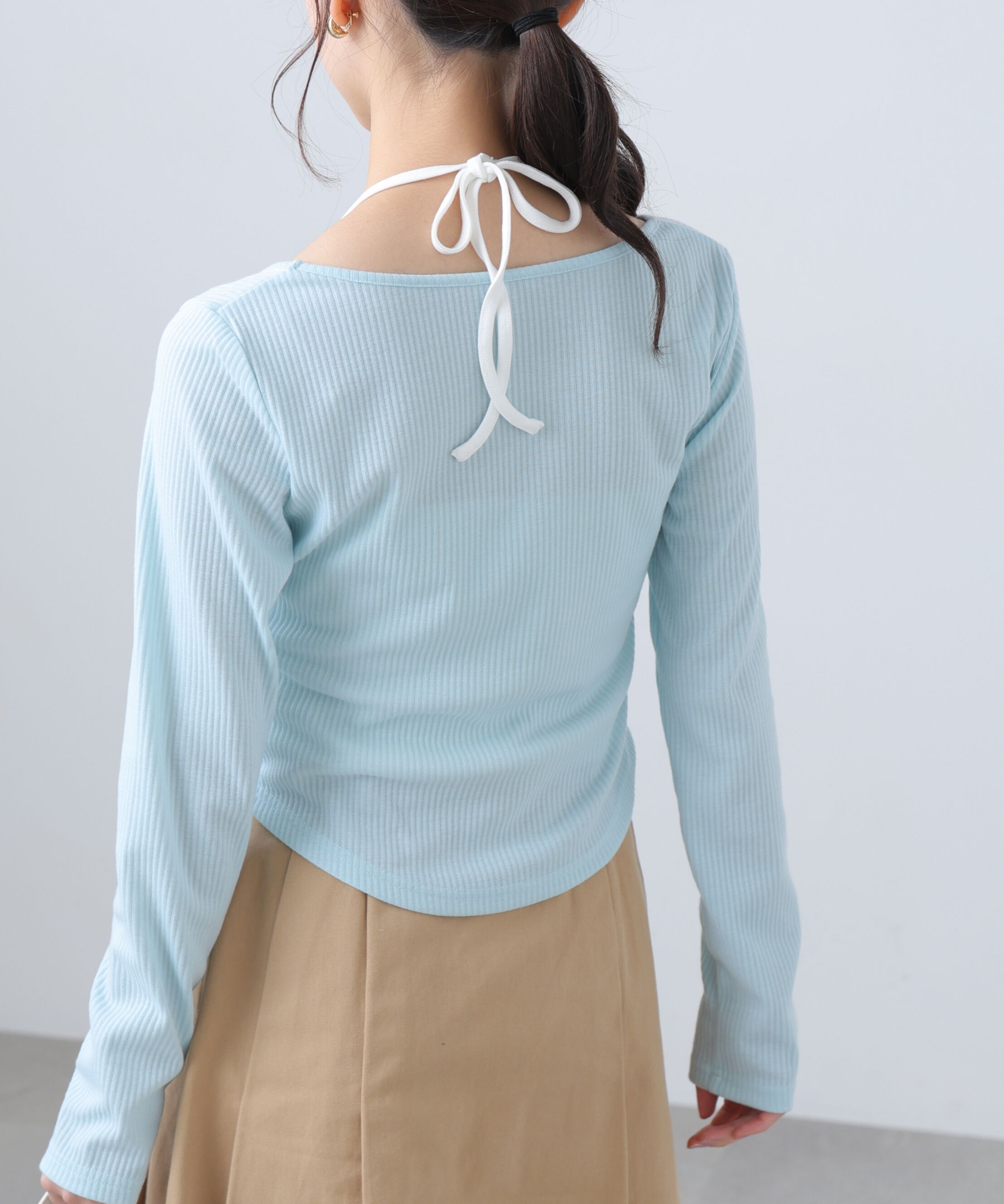  「レイヤード風リブリボンカットソー」|Tシャツ・カットソー|